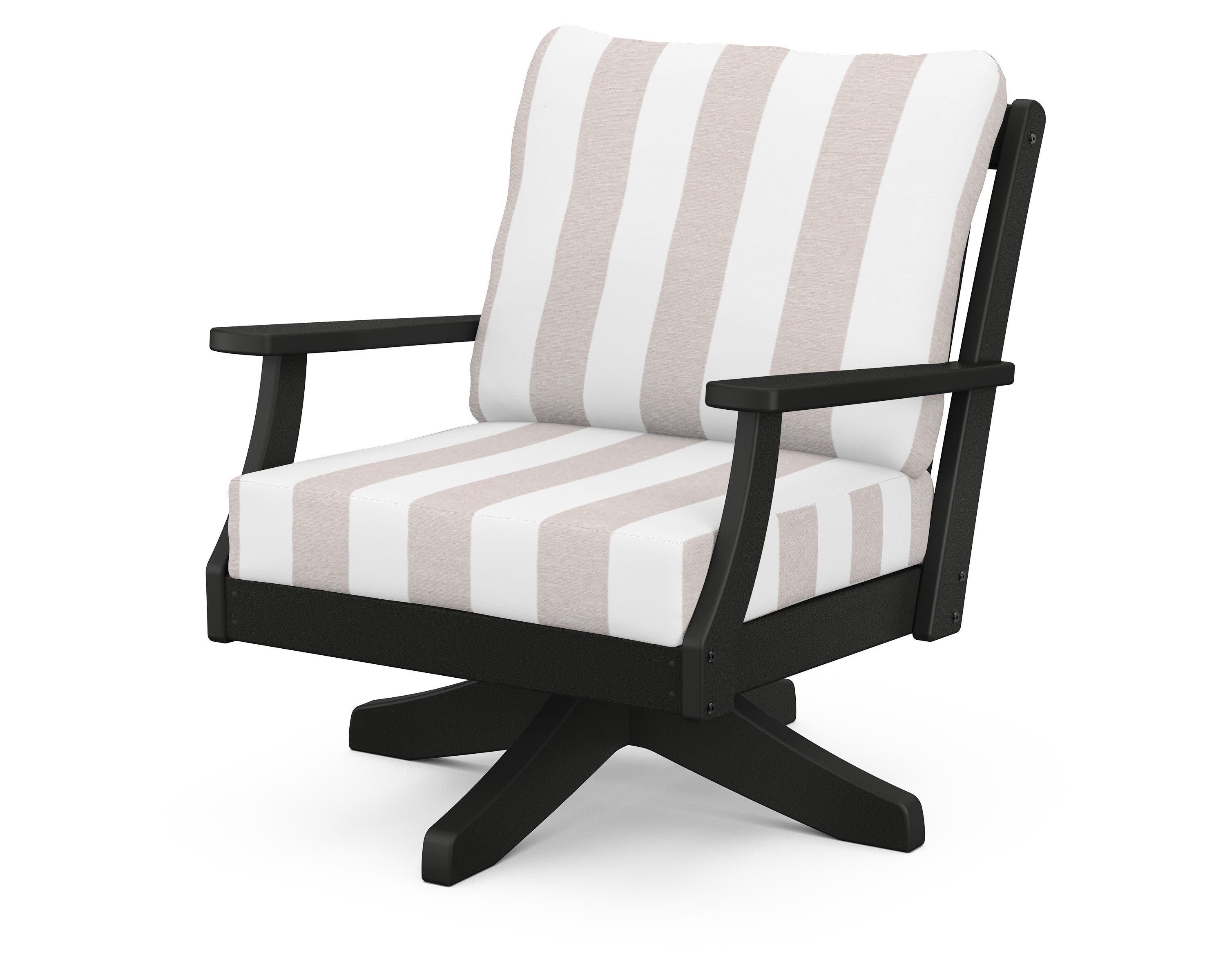 Braxton Deep Seating Swivel Chair in Black / Cabana Stripe Dune Burlap