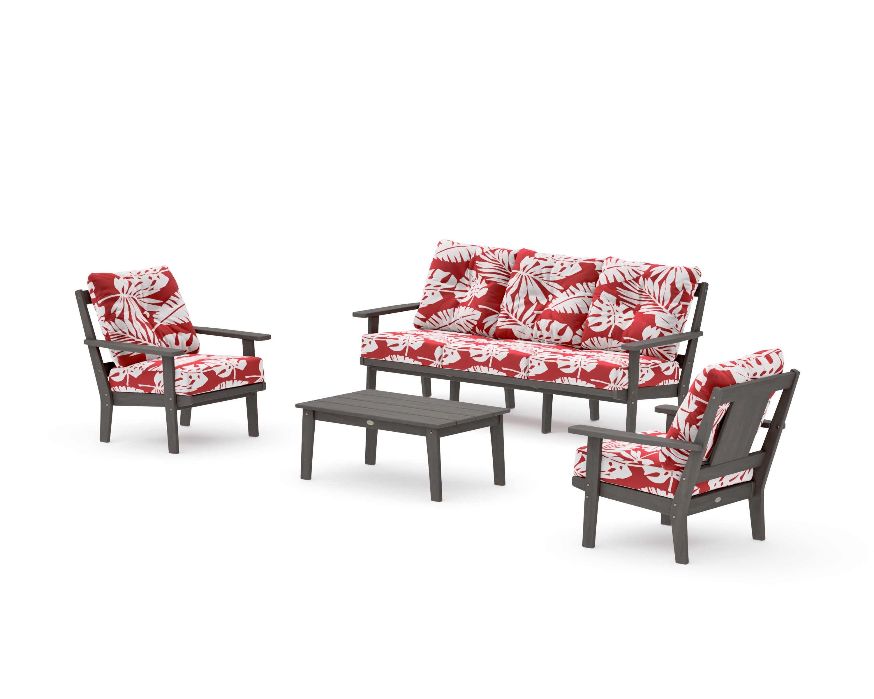 Prairie 4-Piece Deep Seating Set with Sofa in Driftwood / Leaf Crimson