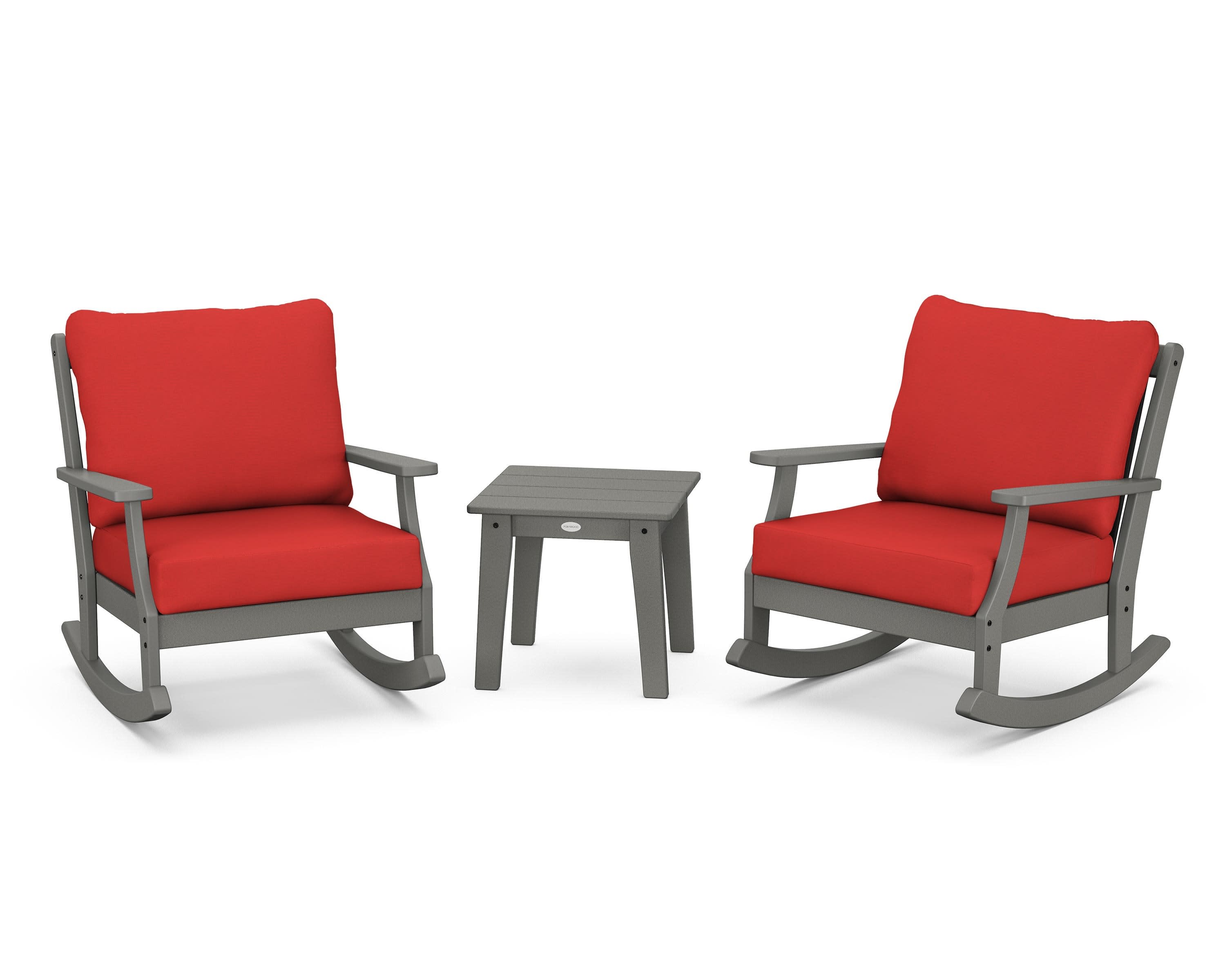 Braxton 3-Piece Deep Seating Rocker Set in Slate Grey / Crimson Linen