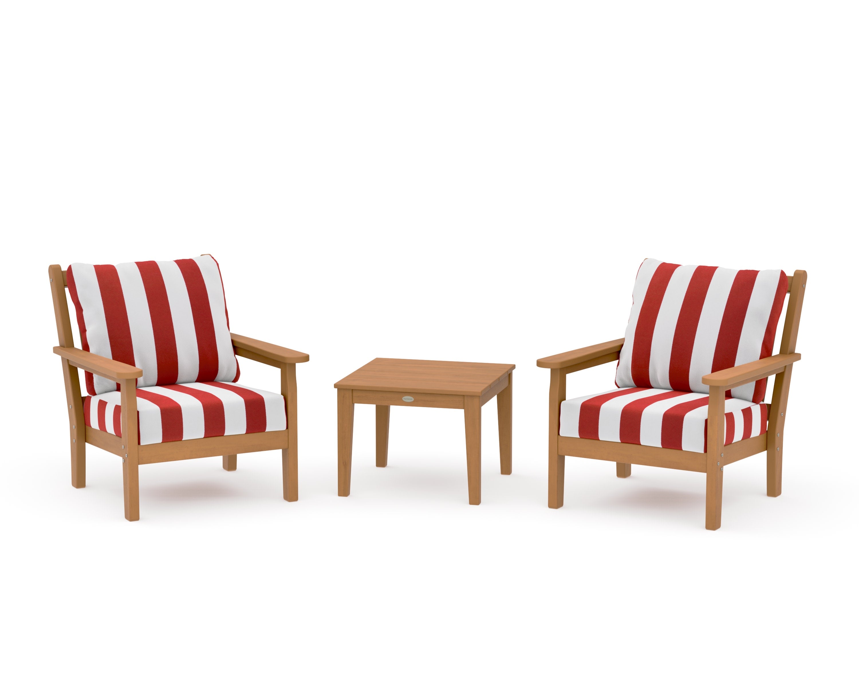 Chippendale 3-Piece Deep Seating Set in Natural / Cabana Stripe Crimson
