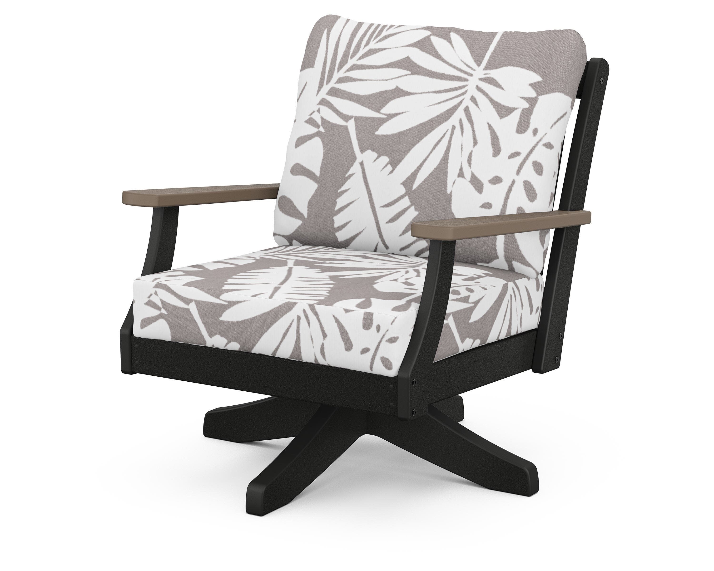 Braxton Deep Seating Swivel Chair in Black / Kona / Leaf Grey Mist