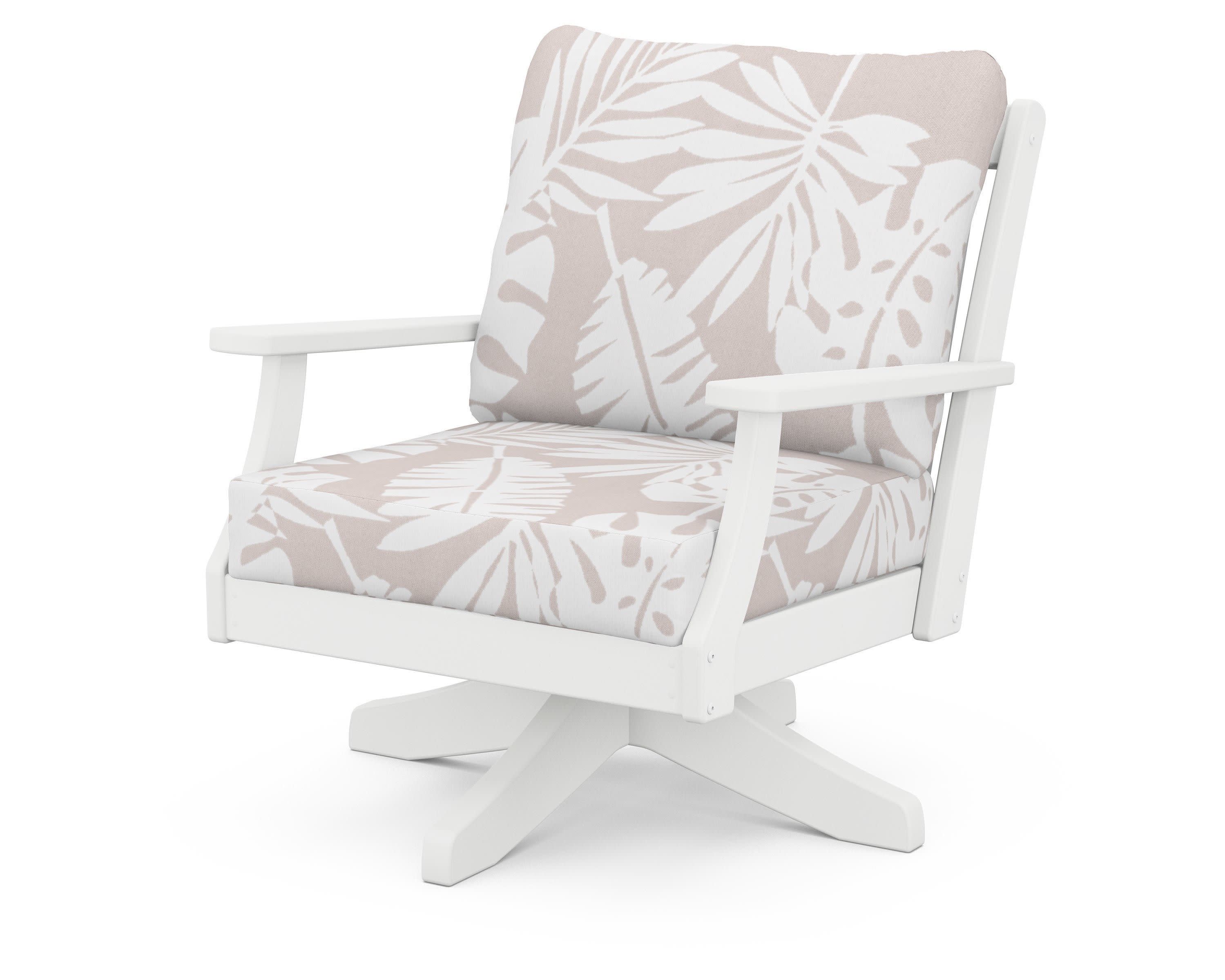 Braxton Deep Seating Swivel Chair in White / Leaf Dune Burlap