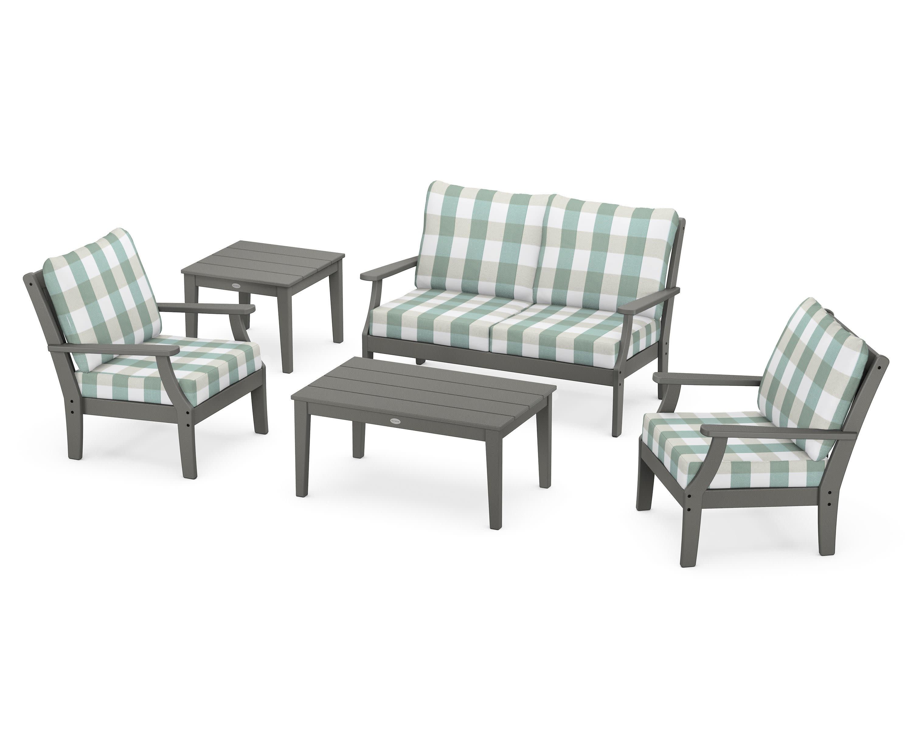Braxton 5-Piece Deep Seating Set in Slate Grey / Buffalo Plaid Glacier Spa