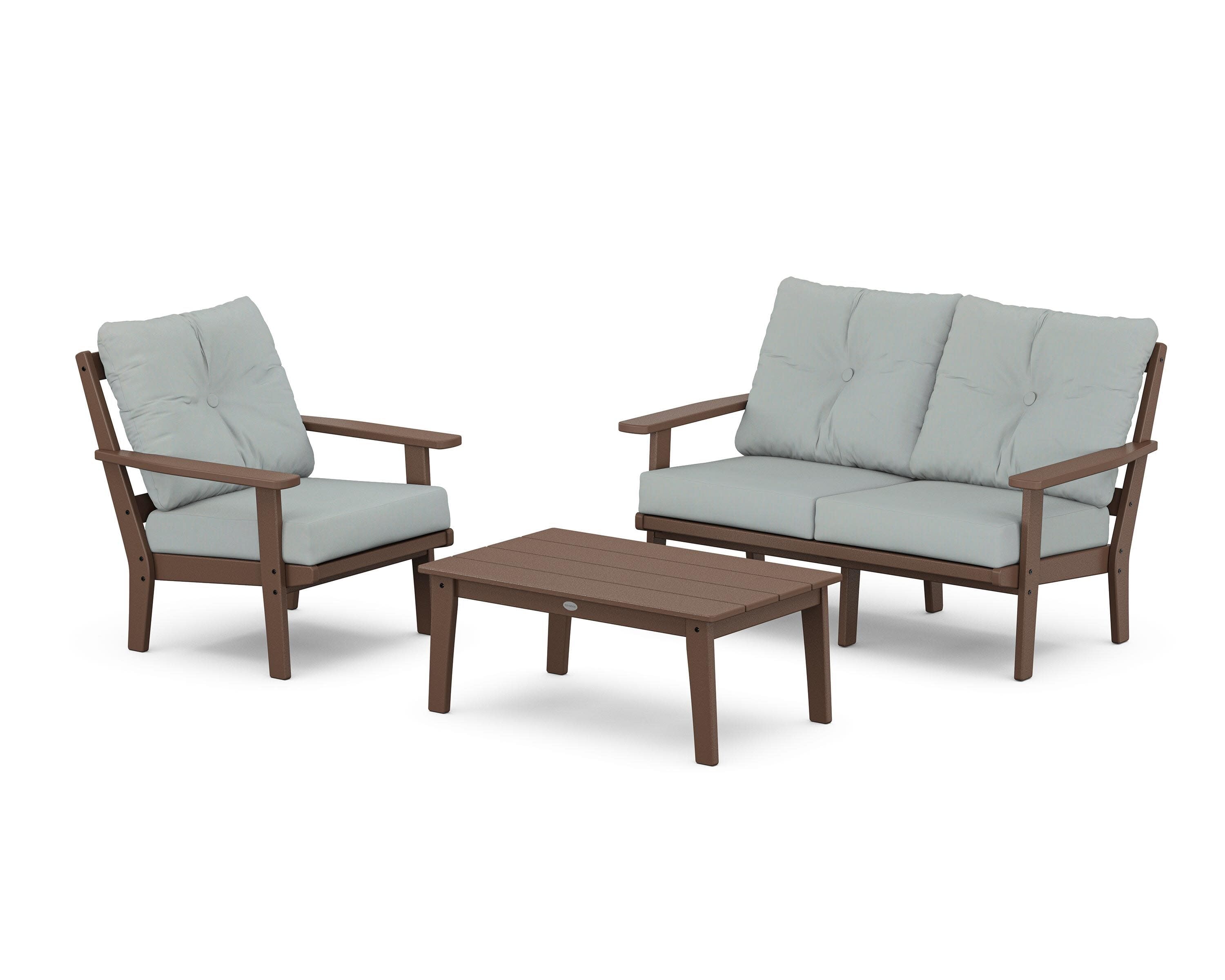 Oxford 3-Piece Deep Seating Set with Loveseat in Mahogany / Spa
