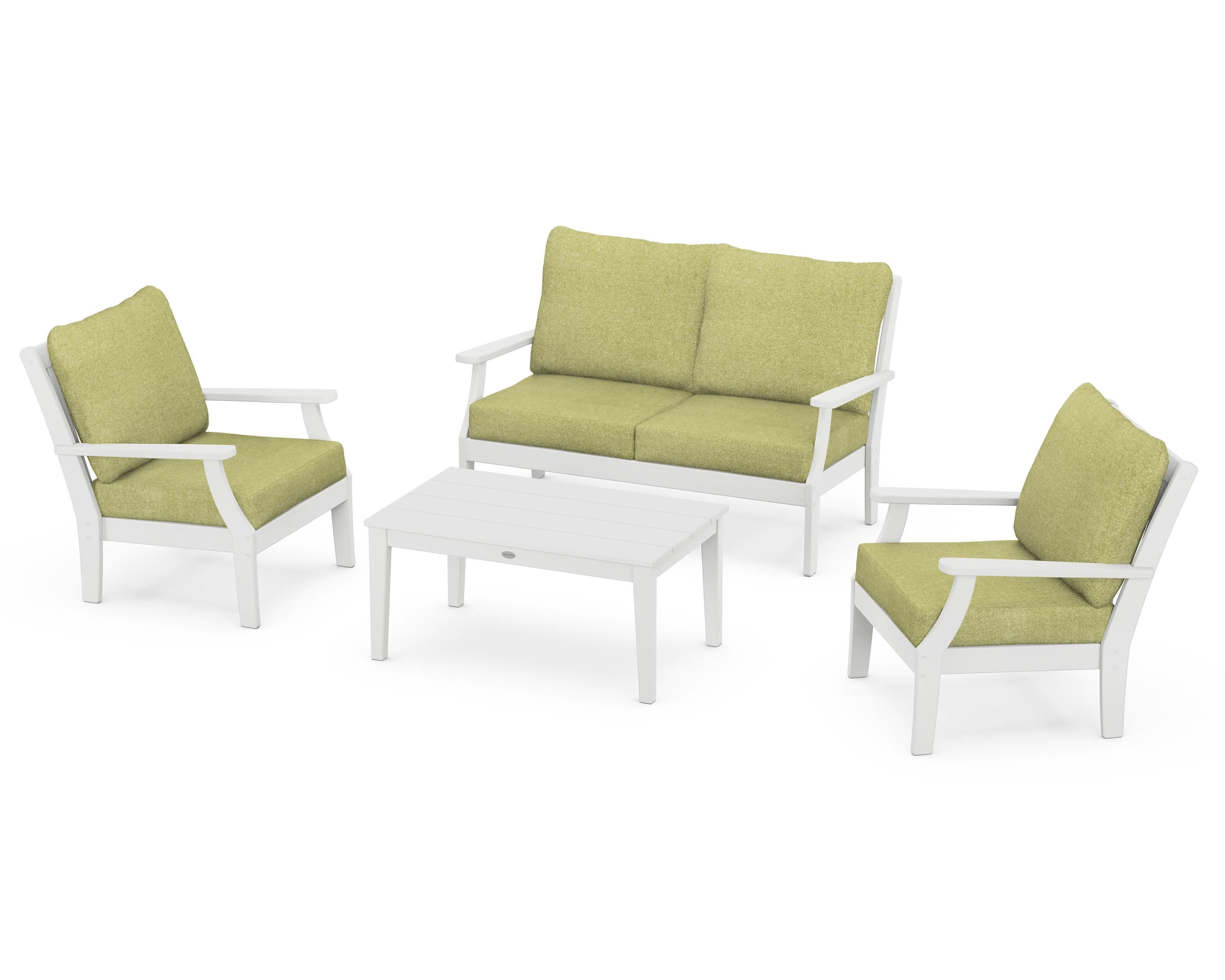 Braxton 4-Piece Deep Seating Chair Set in White / Chartreuse Boucle