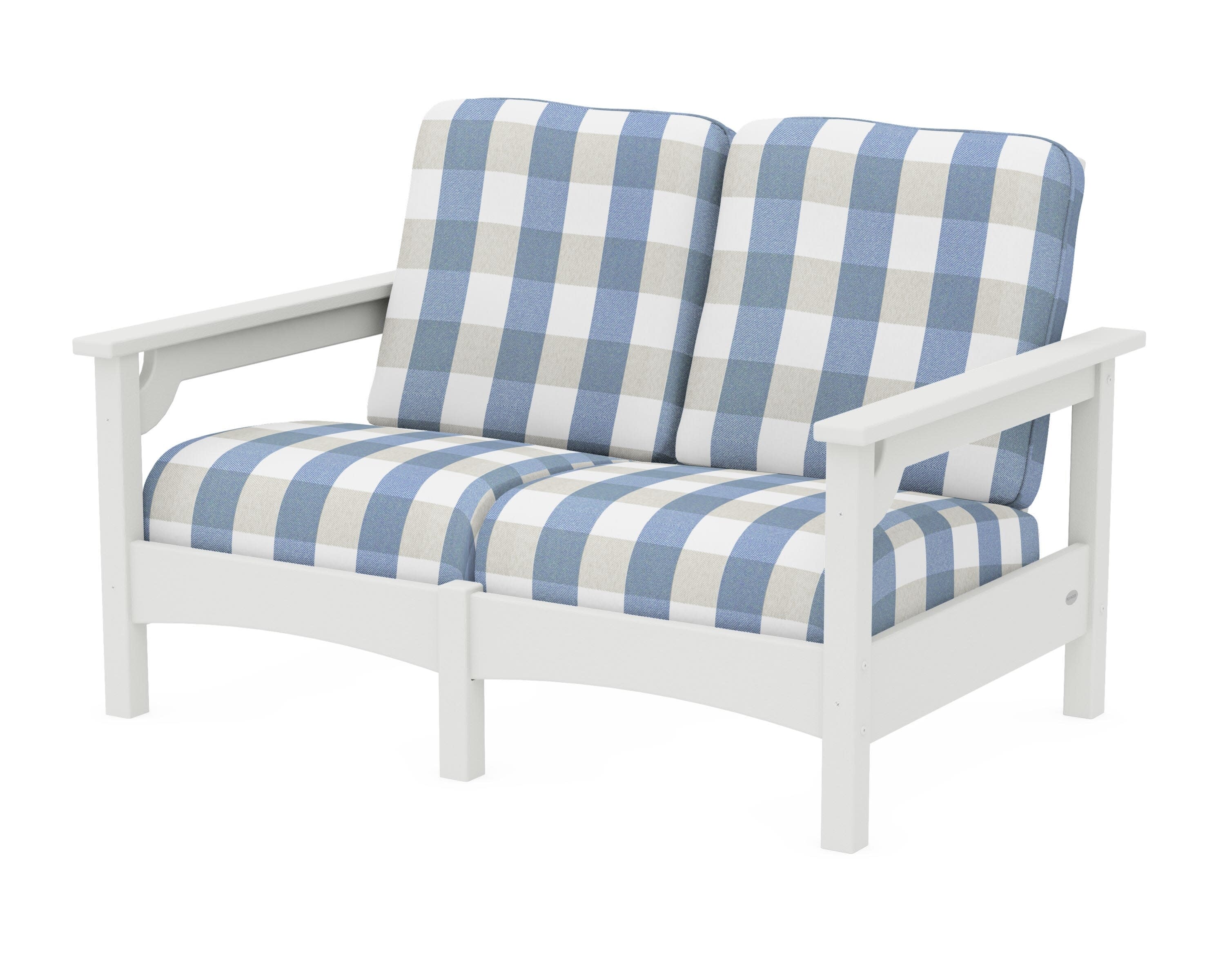 Club Loveseat in Vintage White / Buffalo Plaid Sky Blue