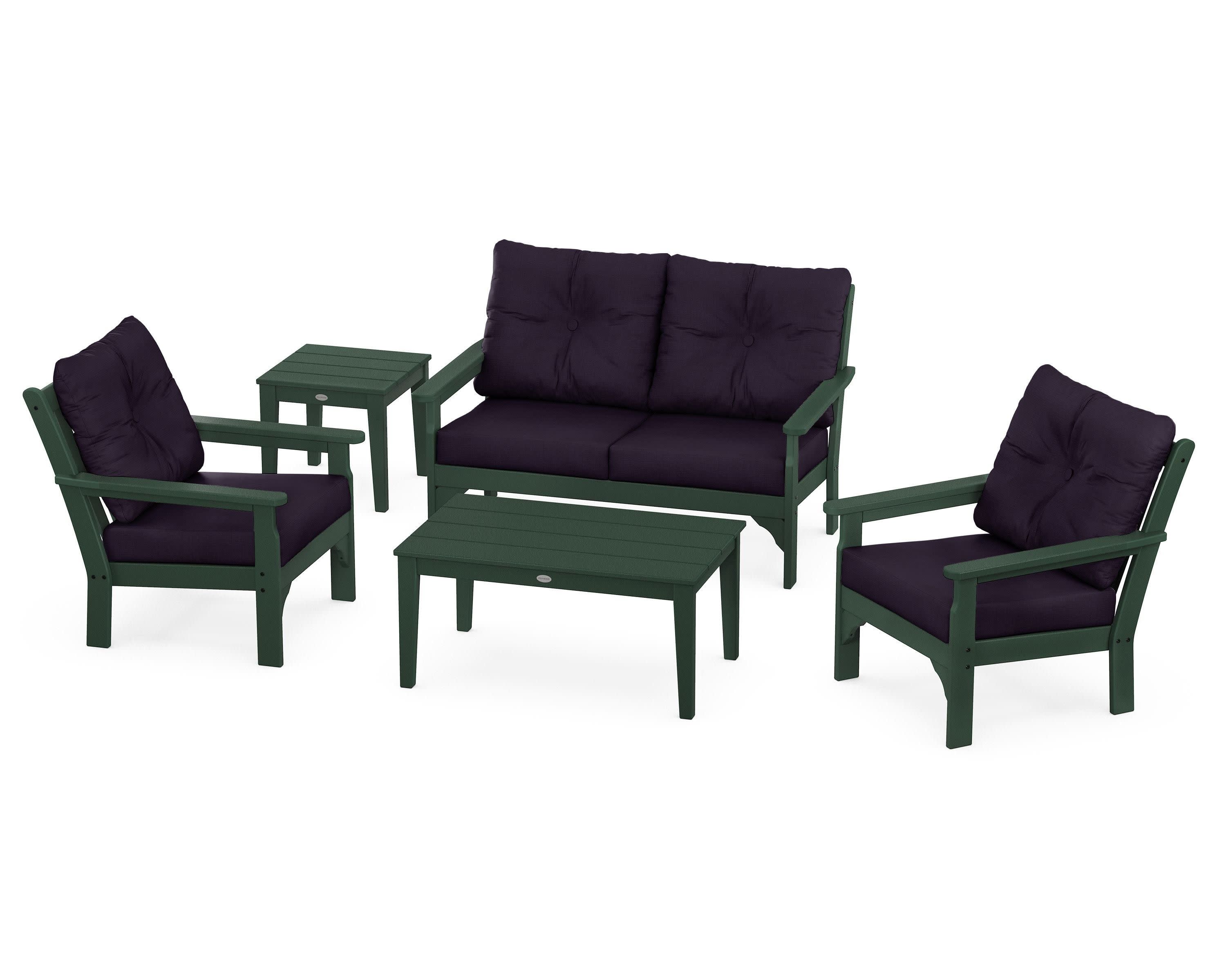 Vineyard 5-Piece Deep Seating Set in Green / Navy Linen