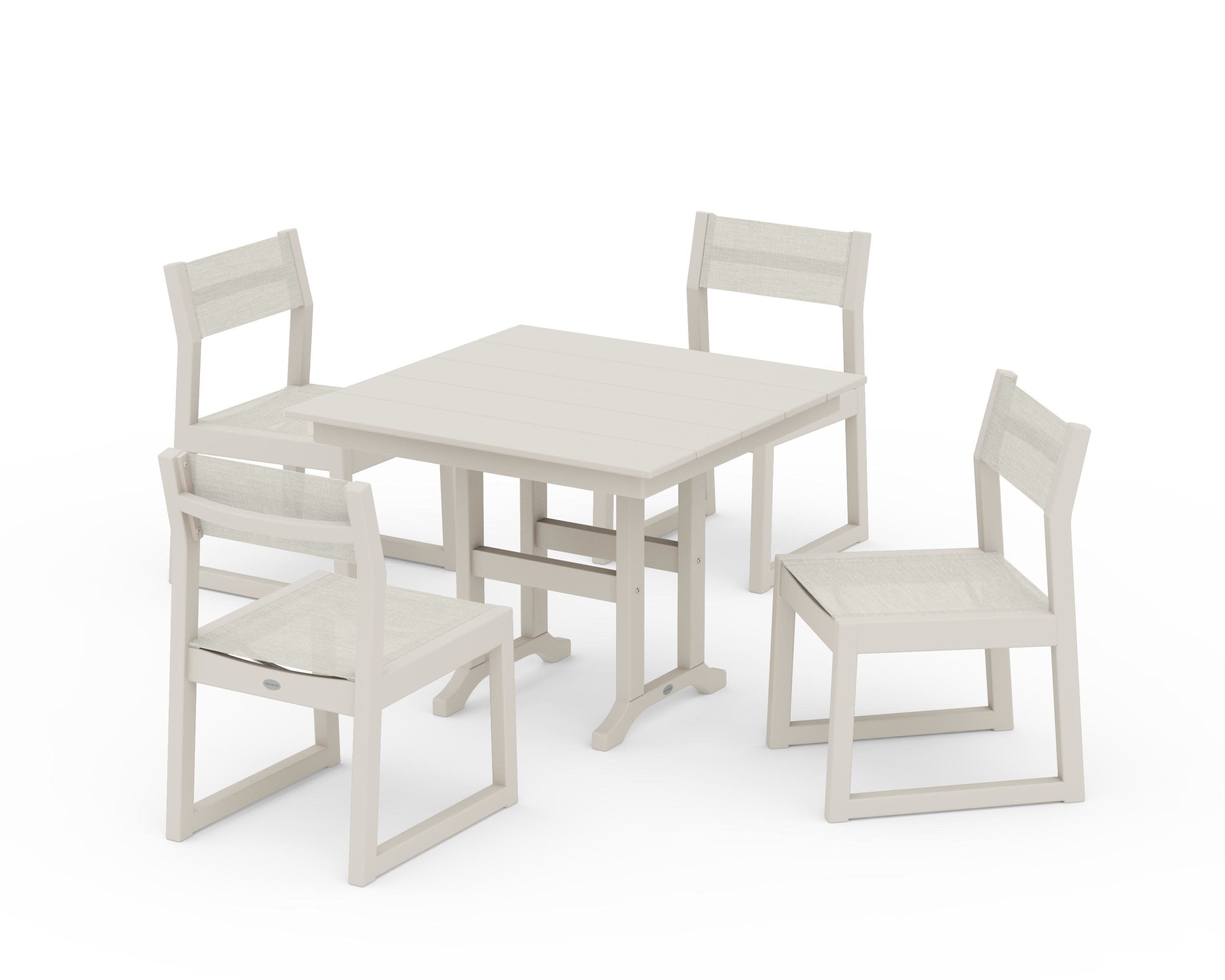 EDGE Sling Side Chair 5-Piece Farmhouse Dining Set in Sand / Parchment Sling