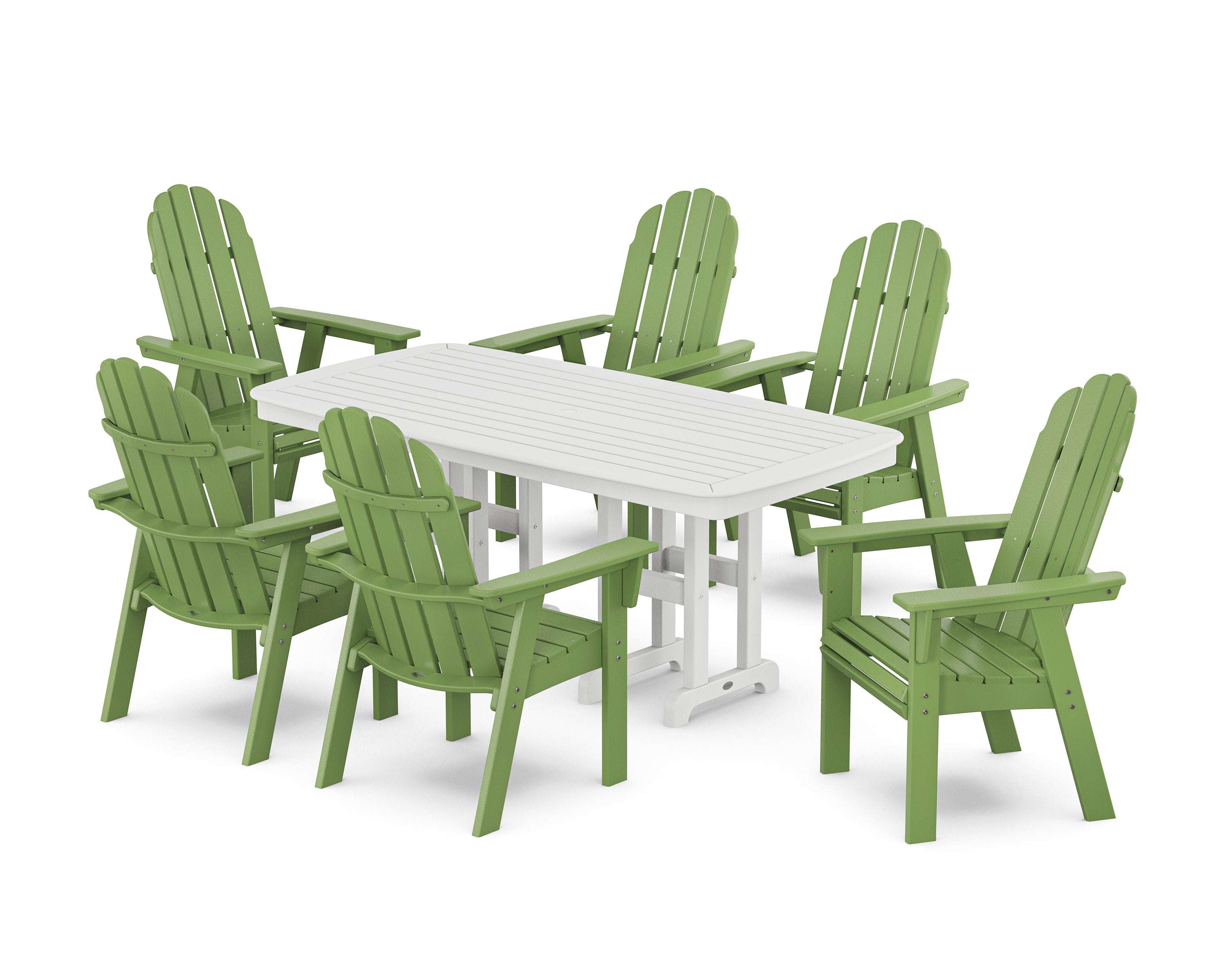 Vineyard Curveback Adirondack Chair 7-Piece Dining Set in Lime / White