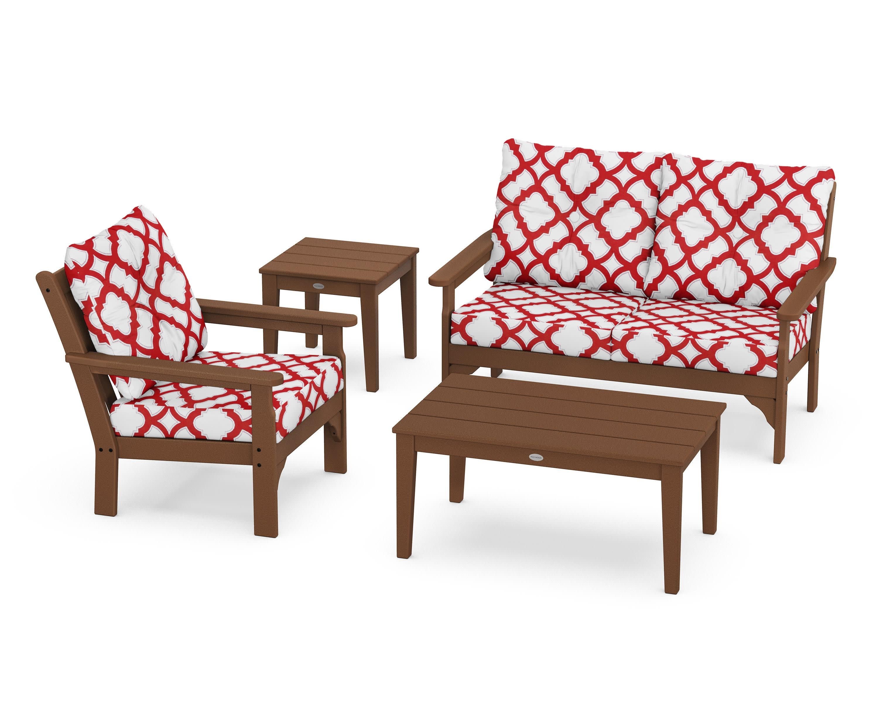 Vineyard 4-Piece Deep Seating Set in Teak / Trellis Crimson