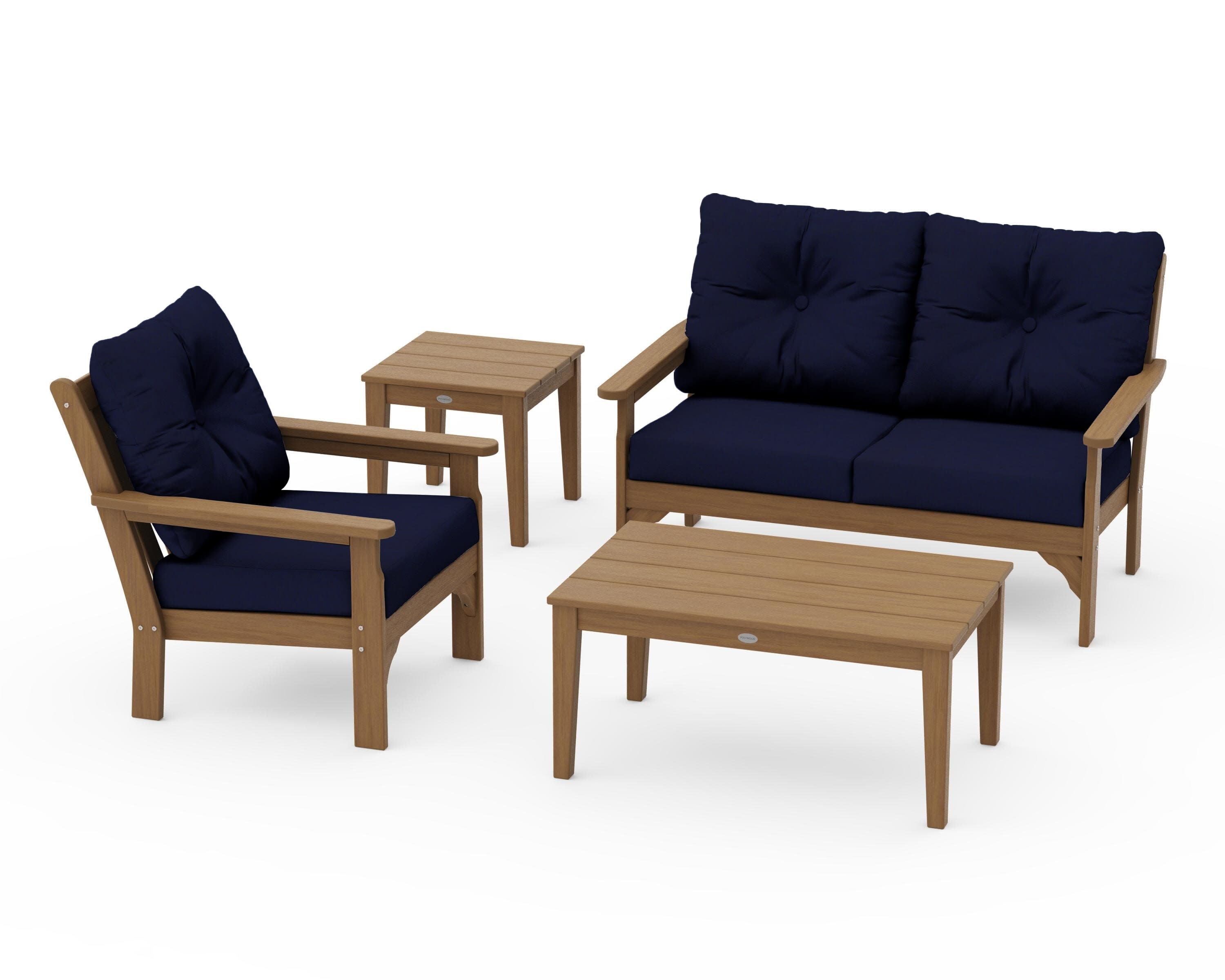 Vineyard 4-Piece Deep Seating Set in Natural / Navy