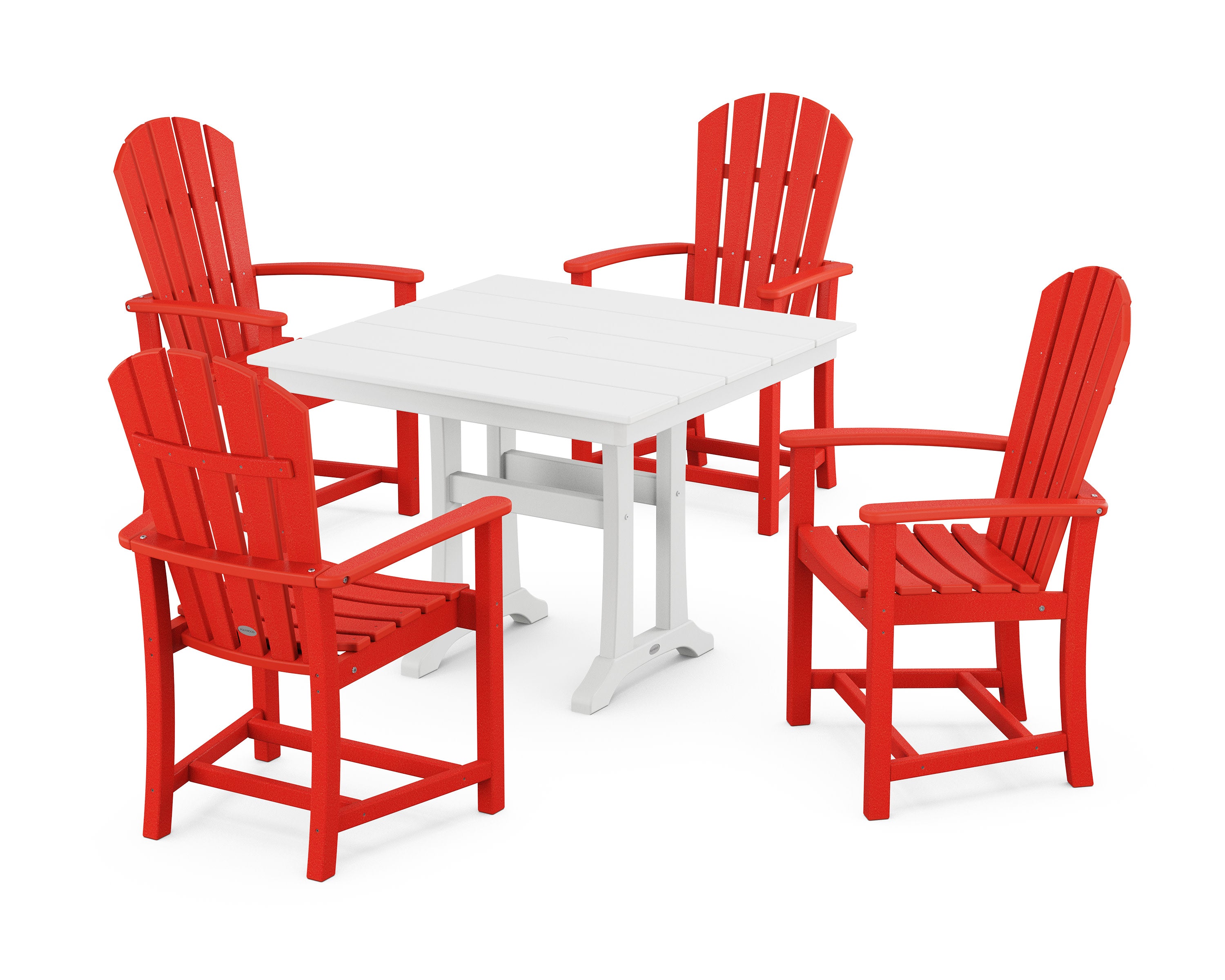 Palm Coast 5-Piece Farmhouse Dining Set With Trestle Legs in Sunset Red / White