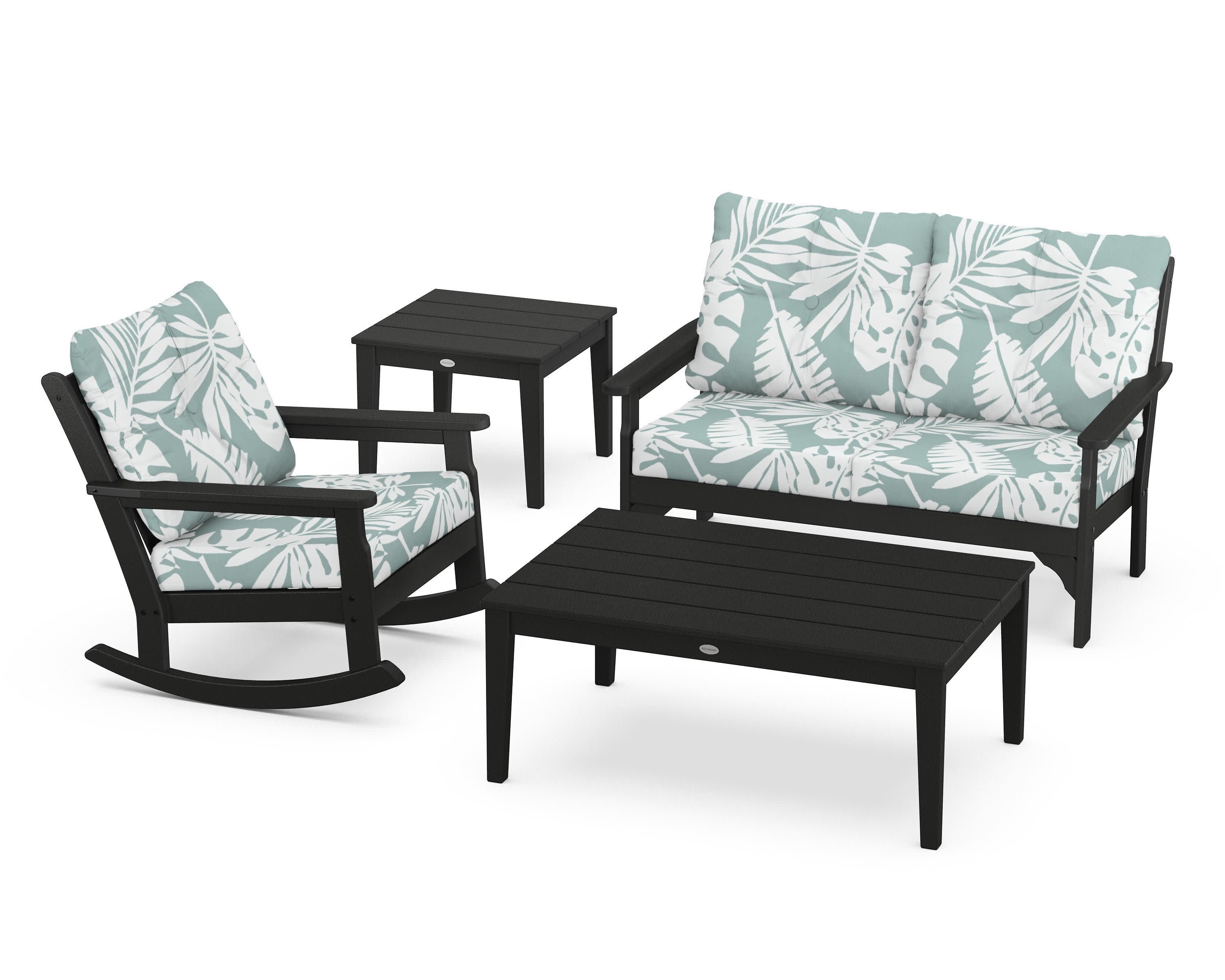 Vineyard 4-Piece Deep Seating Rocker Set in Black / Leaf Glacier Spa