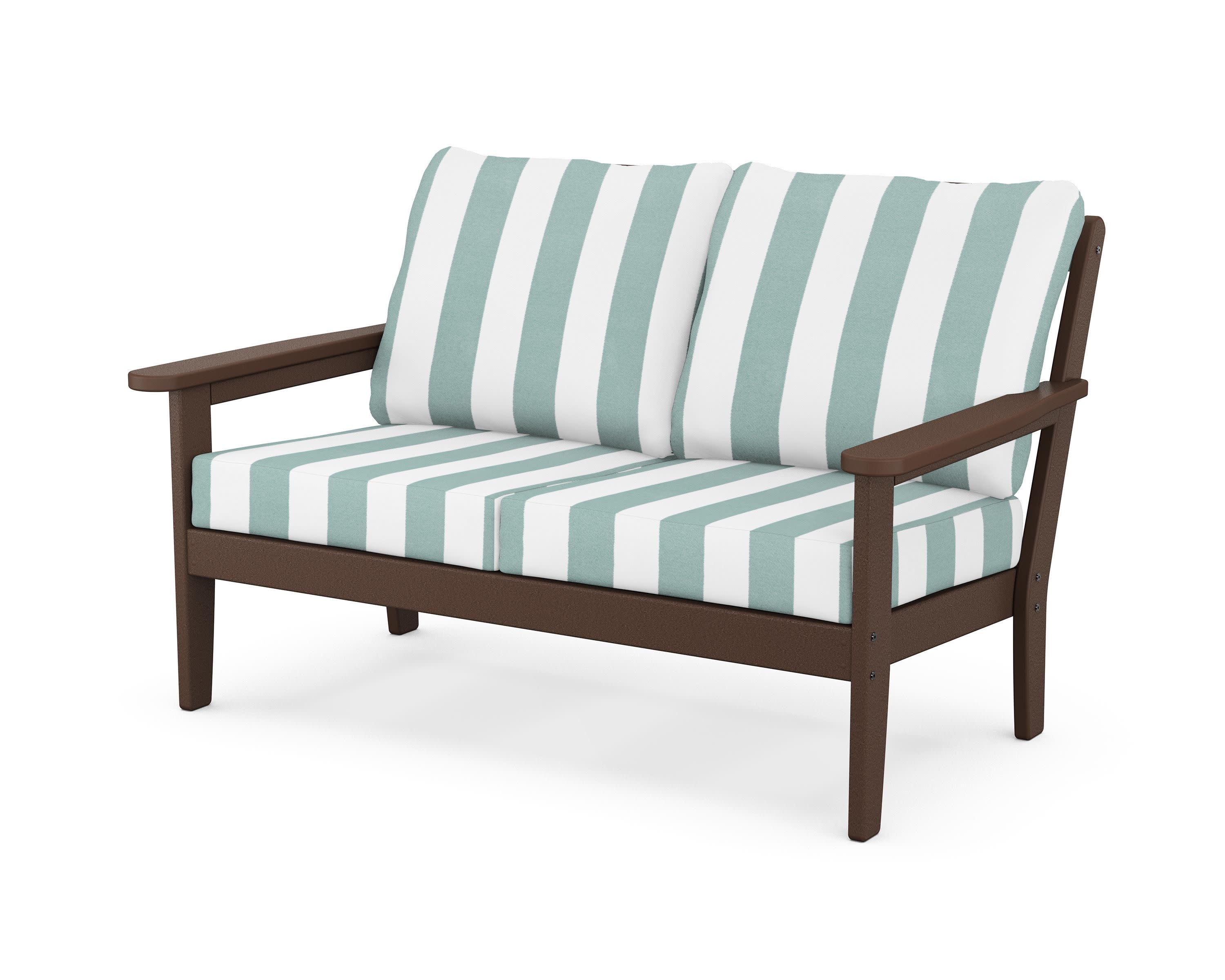 Cottage Deep Seating Loveseat in Mahogany / Cabana Stripe Glacier Spa