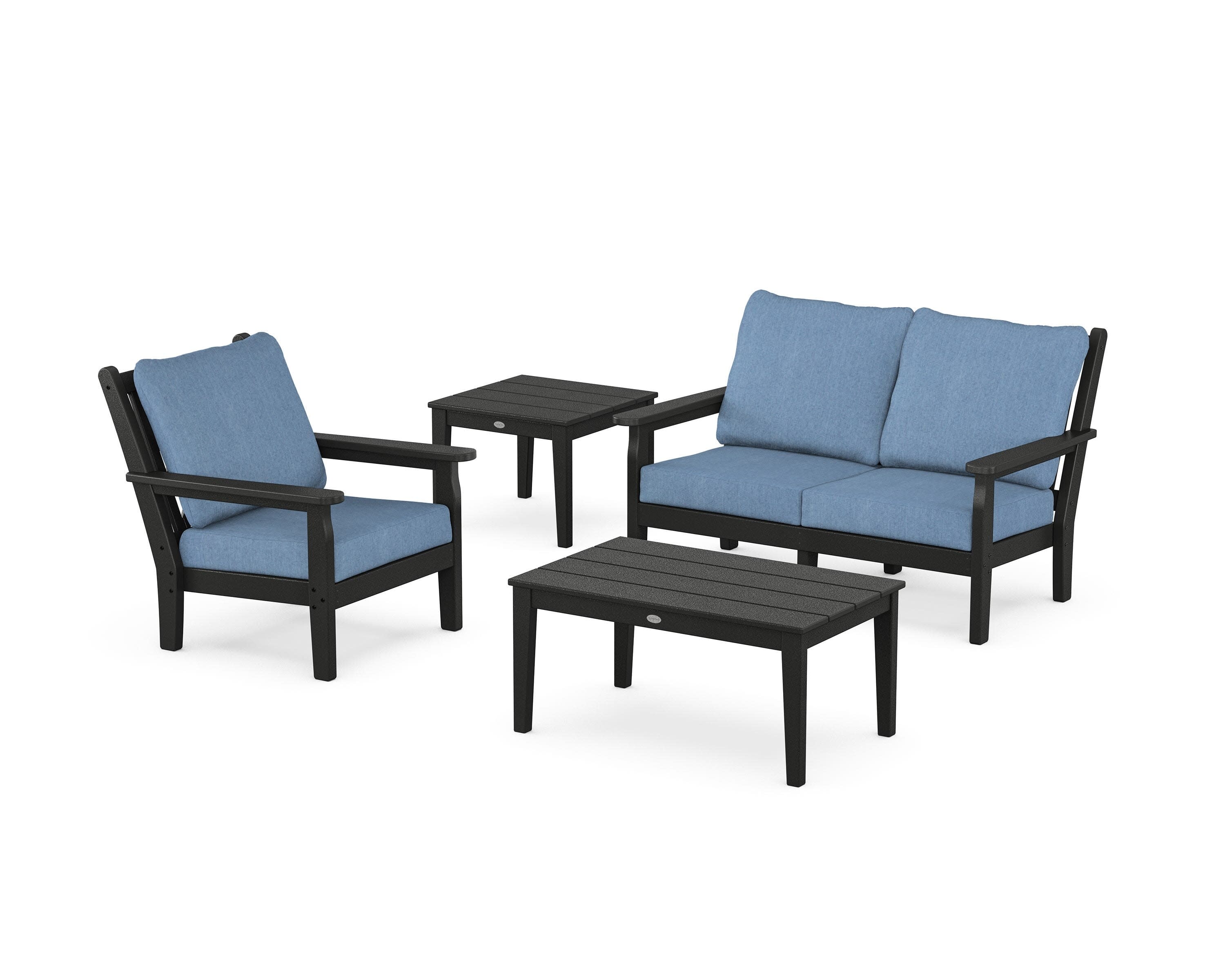 Chippendale 4-Piece Deep Seating Set in Black / Sky Blue