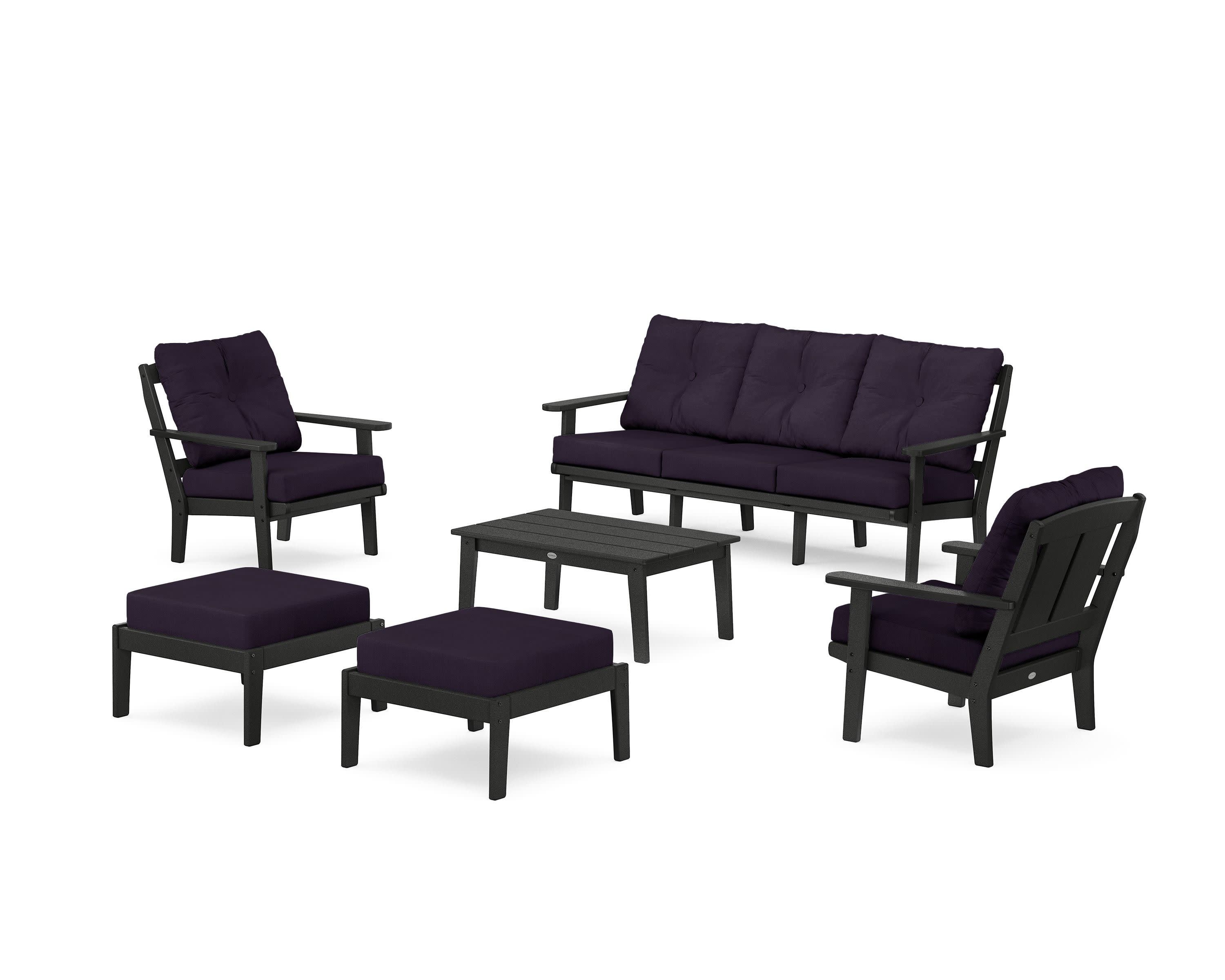 Mission 6-Piece Lounge Sofa Set in Black / Navy Linen