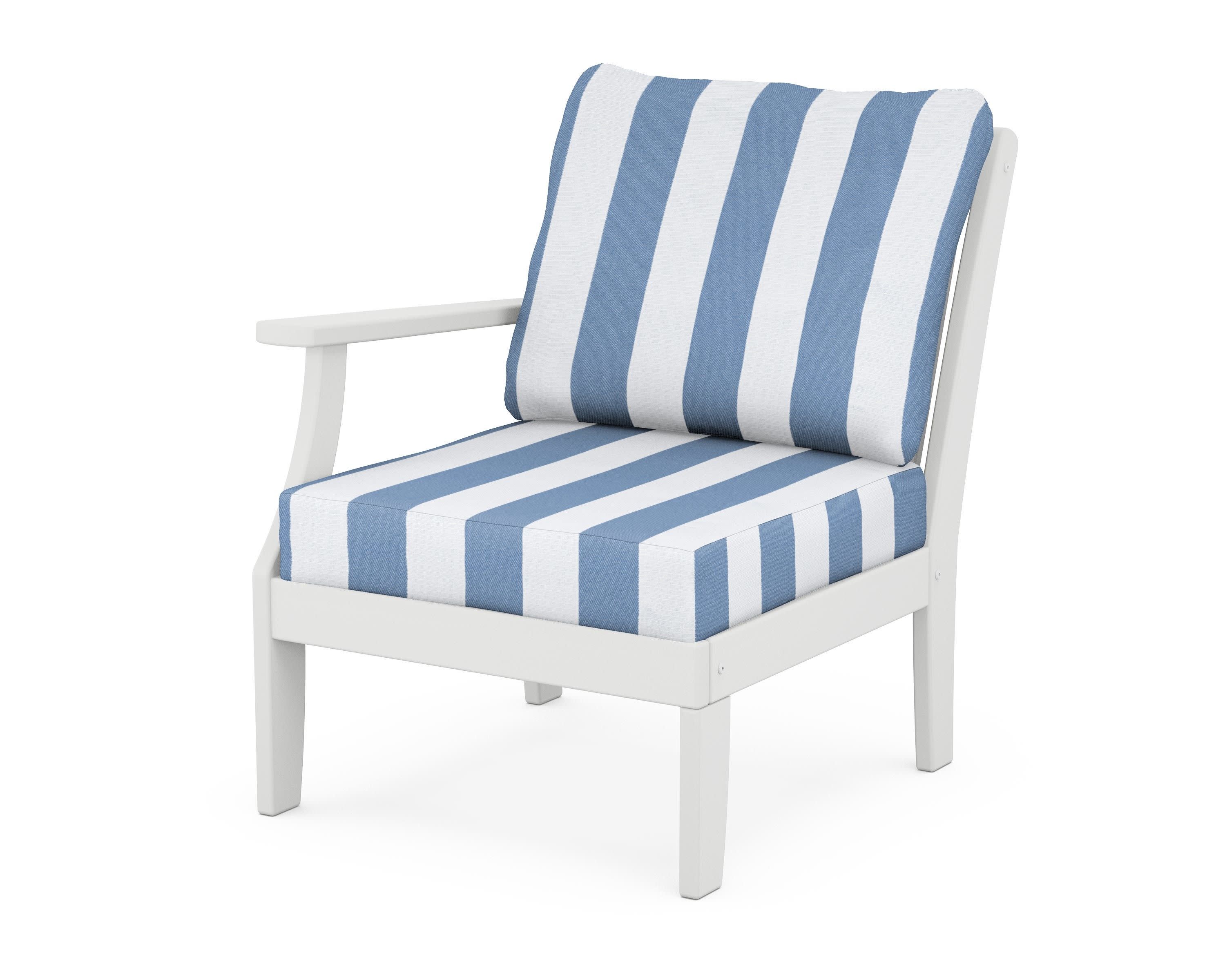 Braxton Modular Left Arm Chair in White / Cabana Stripe Sky Blue