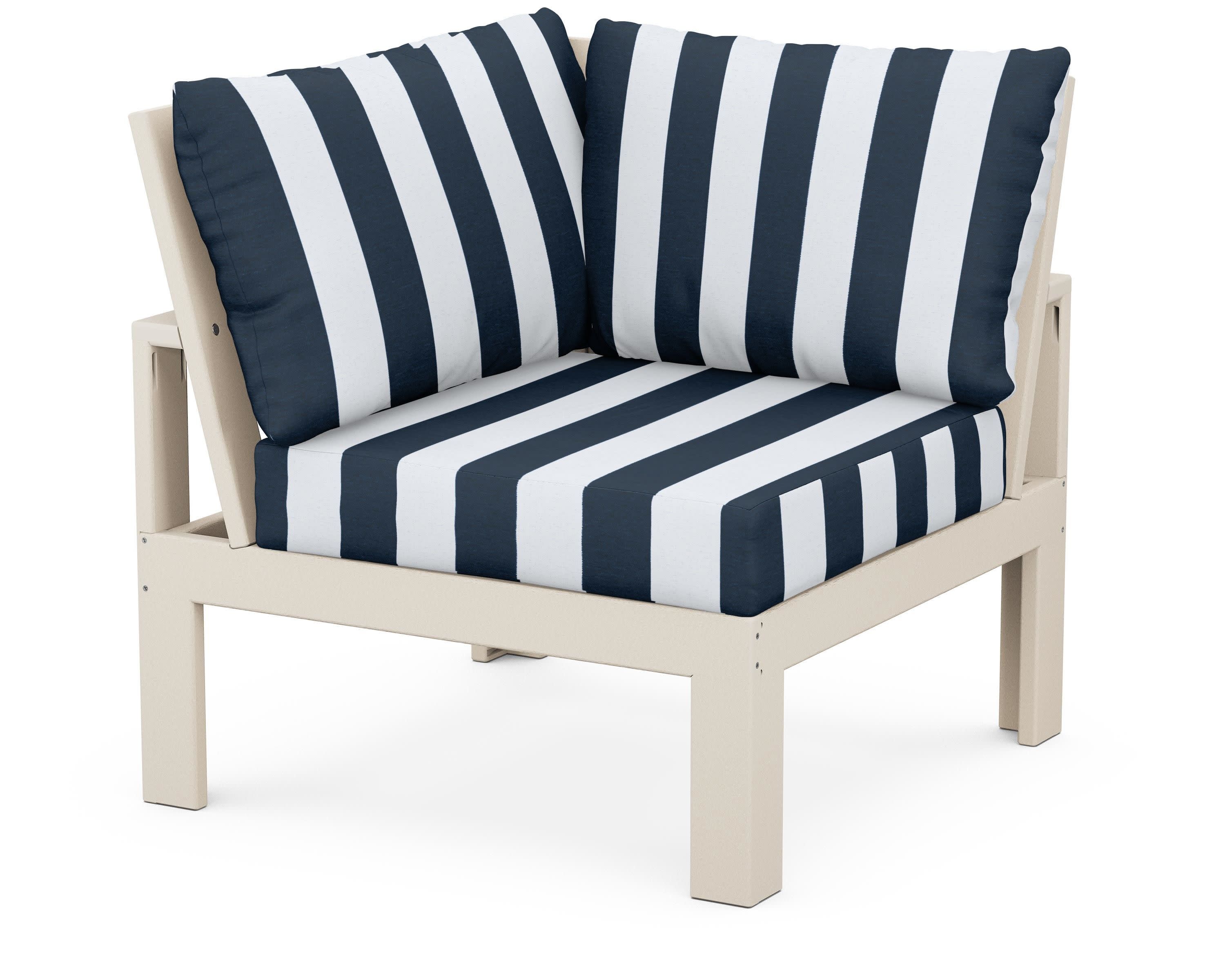 Modular Corner Chair in Sand / Cabana Stripe Marine Indigo