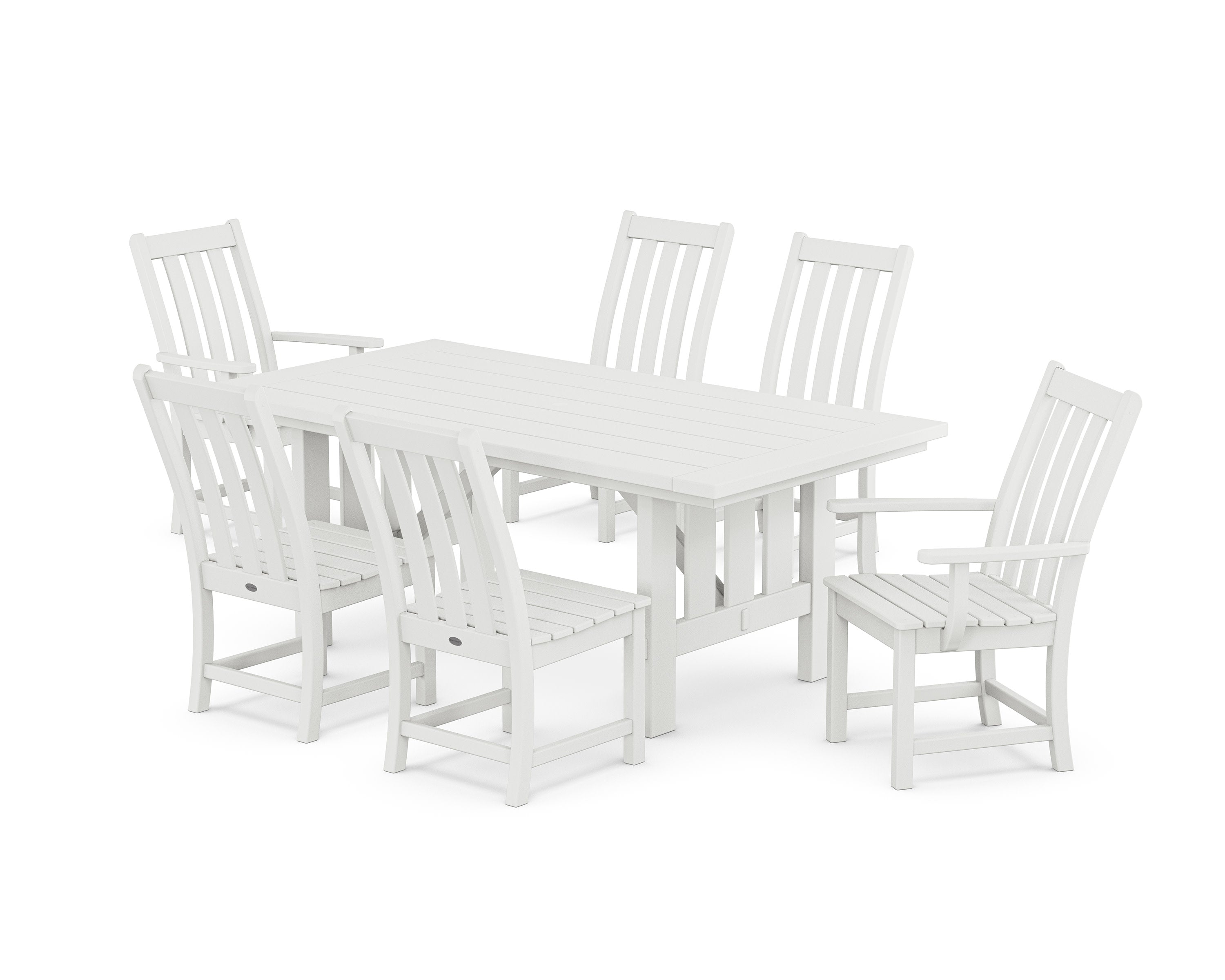 Vineyard 7-Piece Dining Set with Mission Table in White