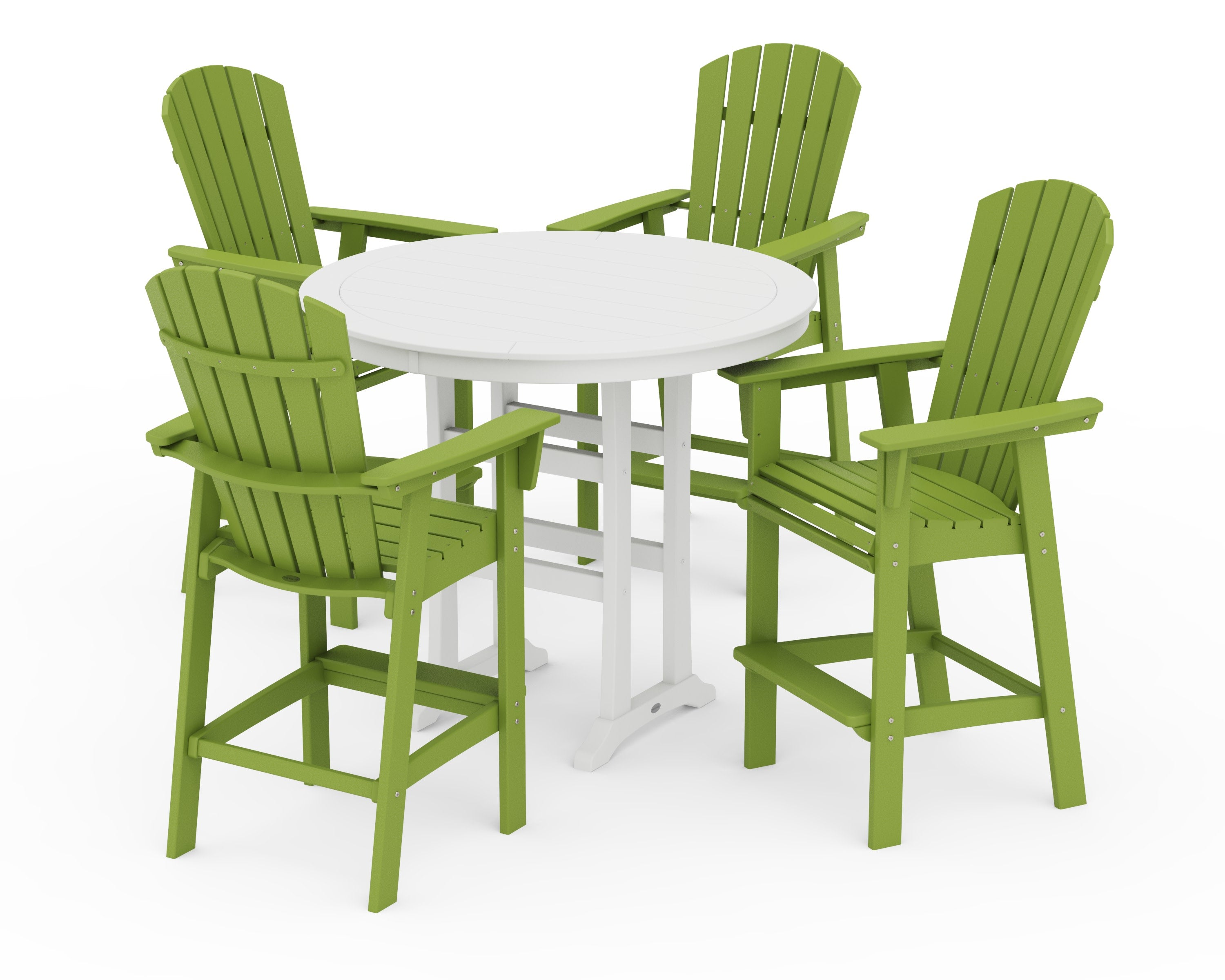 Nautical Curveback Adirondack 5-Piece Round Trestle Bar Set in Lime / White
