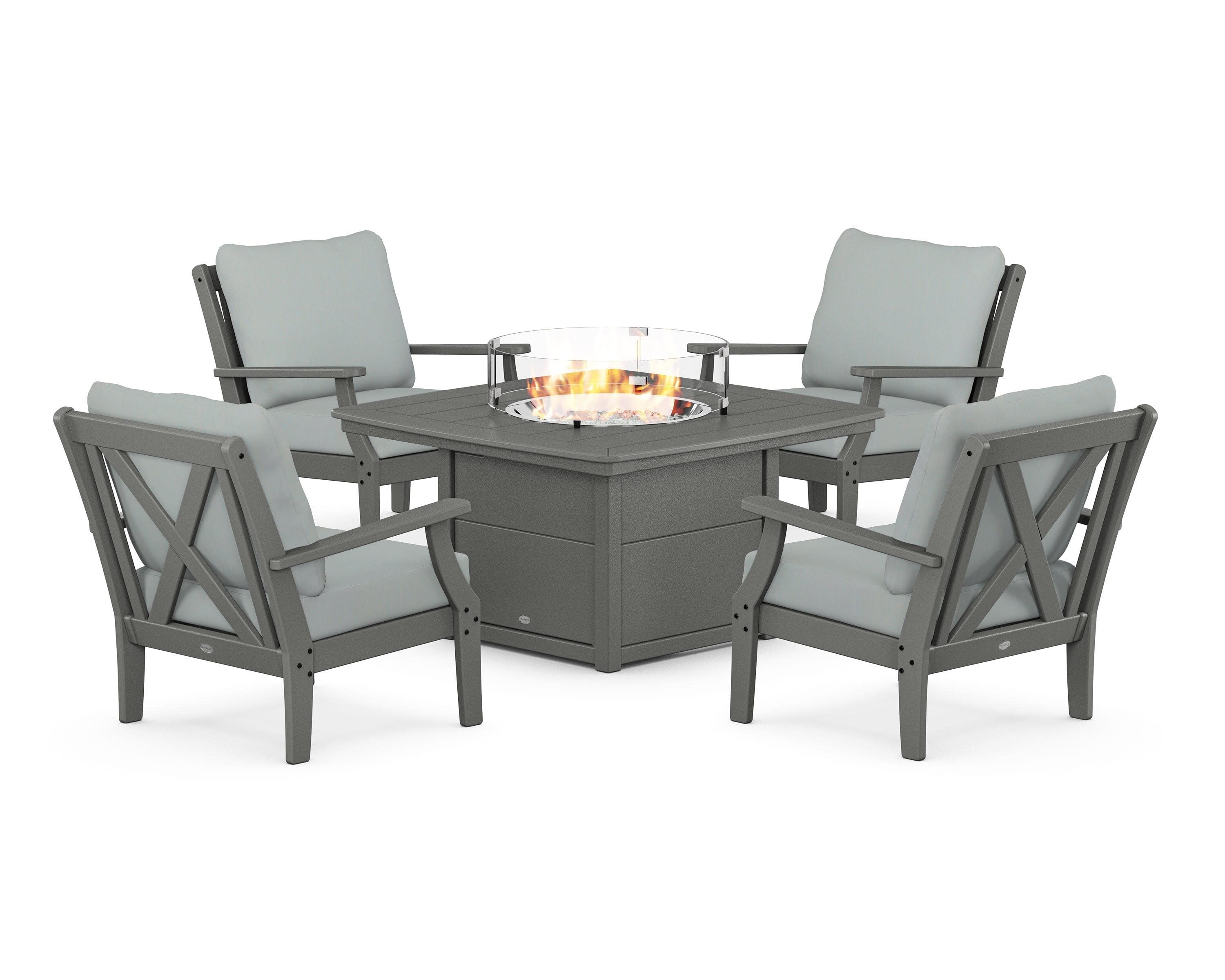 Braxton 5-Piece Deep Seating Conversation Set with Fire Pit Table in Slate Grey / Spa