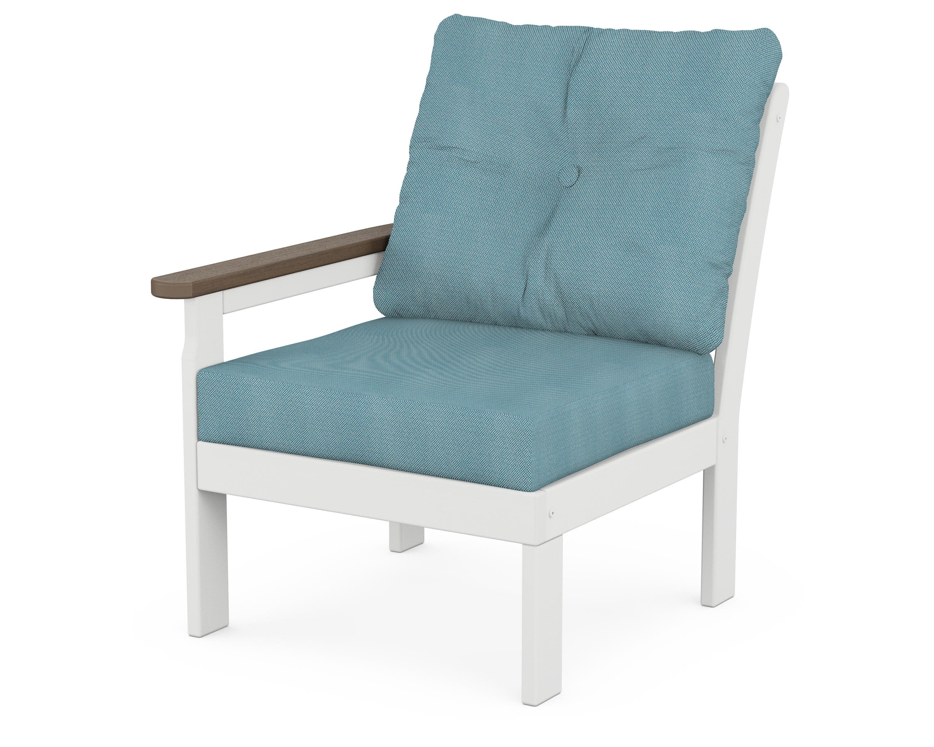 Vineyard Modular Left Arm Chair in White / Kona / Lattice Sky Blue