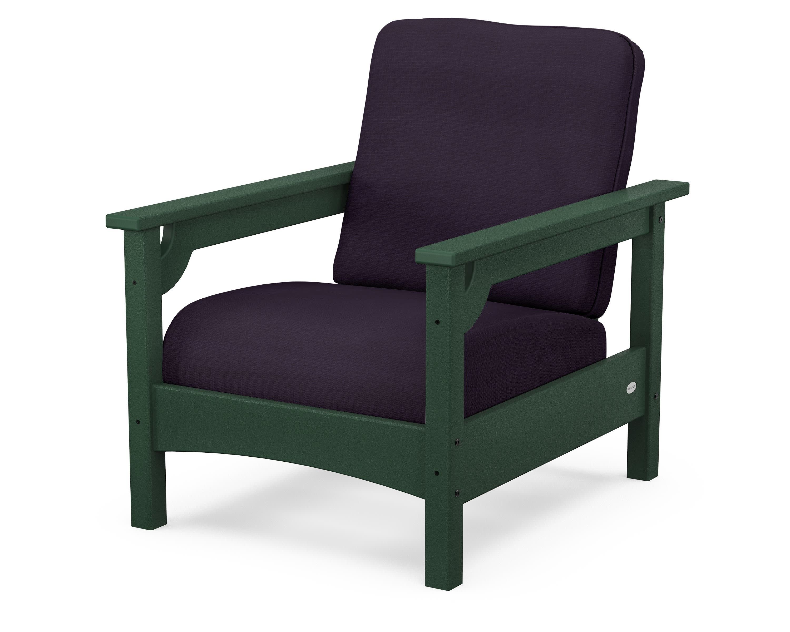 Club Chair in Green / Navy Linen