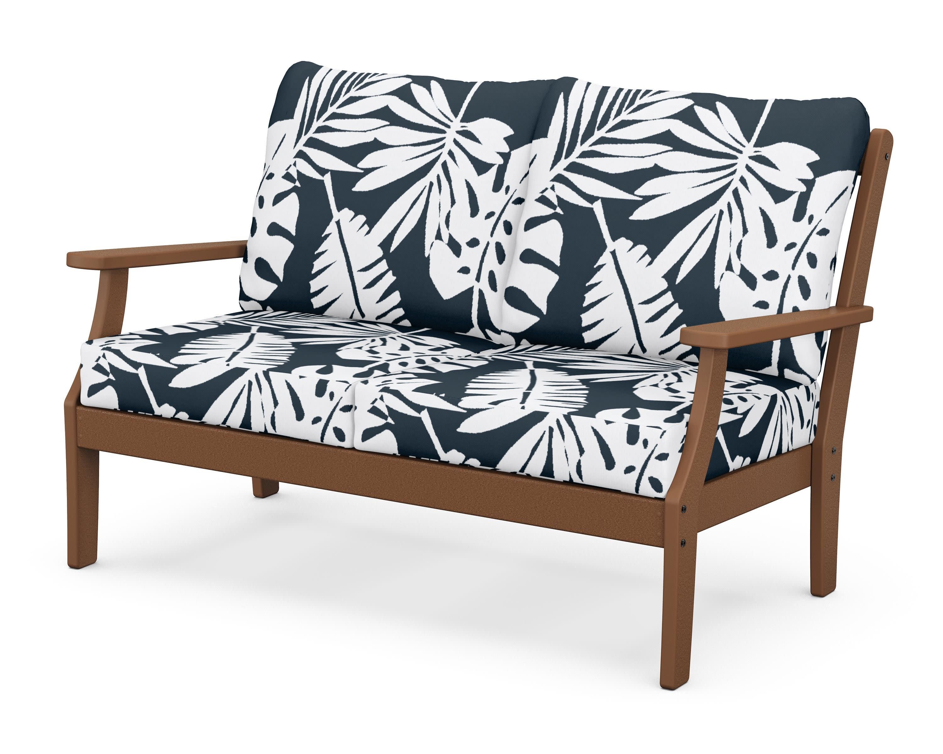 Braxton Deep Seating Loveseat in Teak / Leaf Marine Indigo
