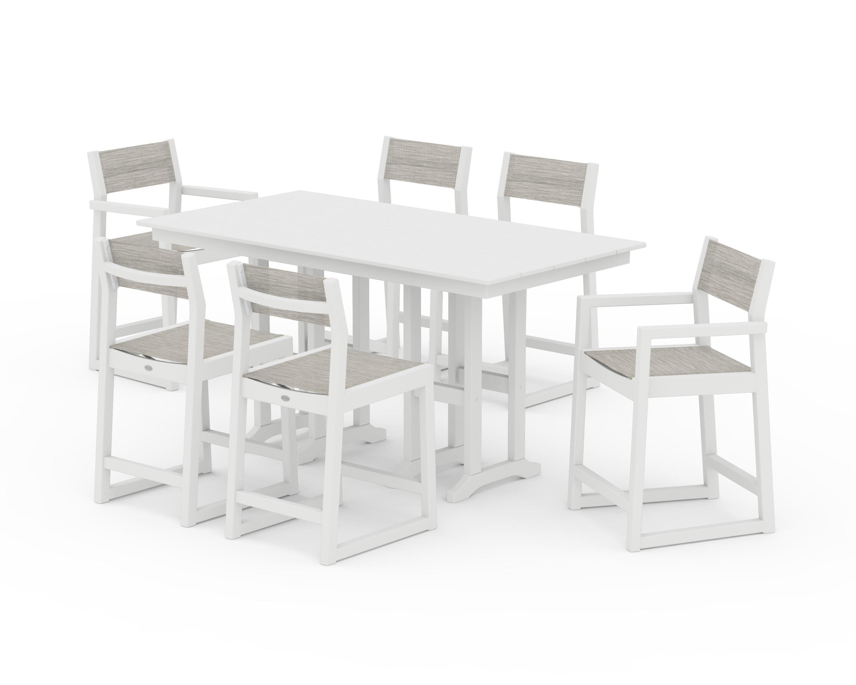 EDGE Sling 7-Piece Farmhouse Counter Set in White / Birch Sling