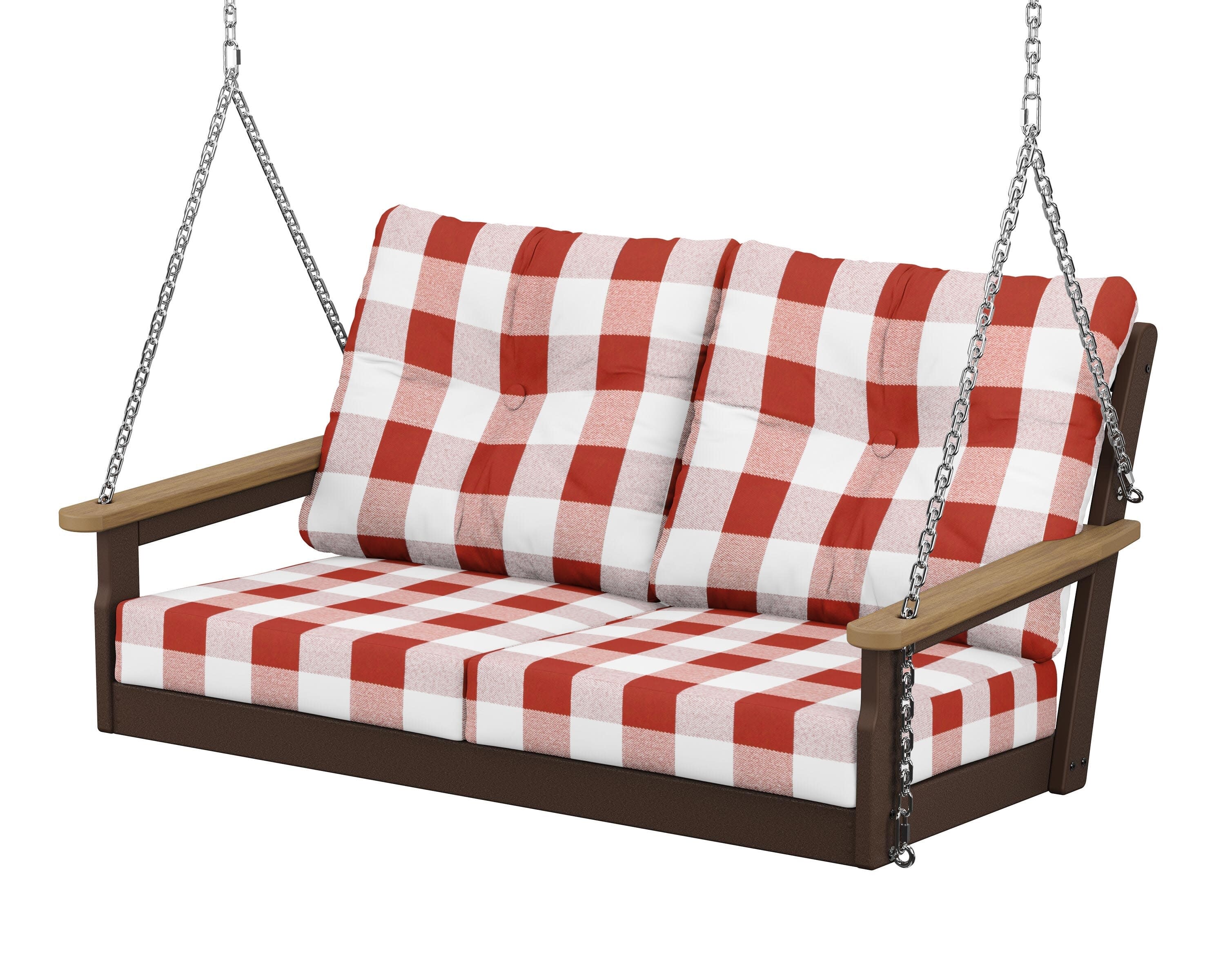 Vineyard Deep Seating Swing in Mahogany / Natural / Buffalo Plaid Crimson
