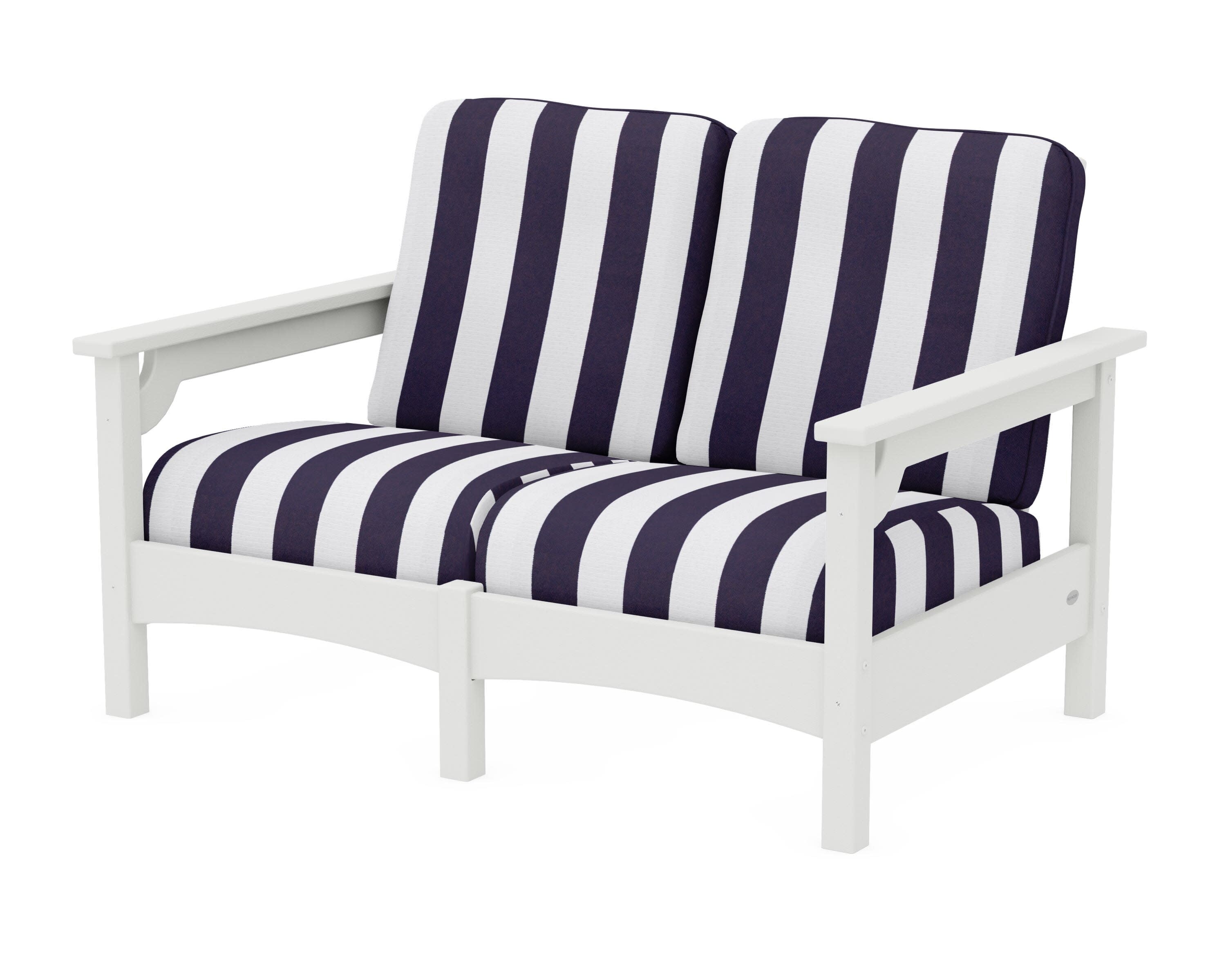 Club Loveseat in Vintage White / Cabana Stripe Navy