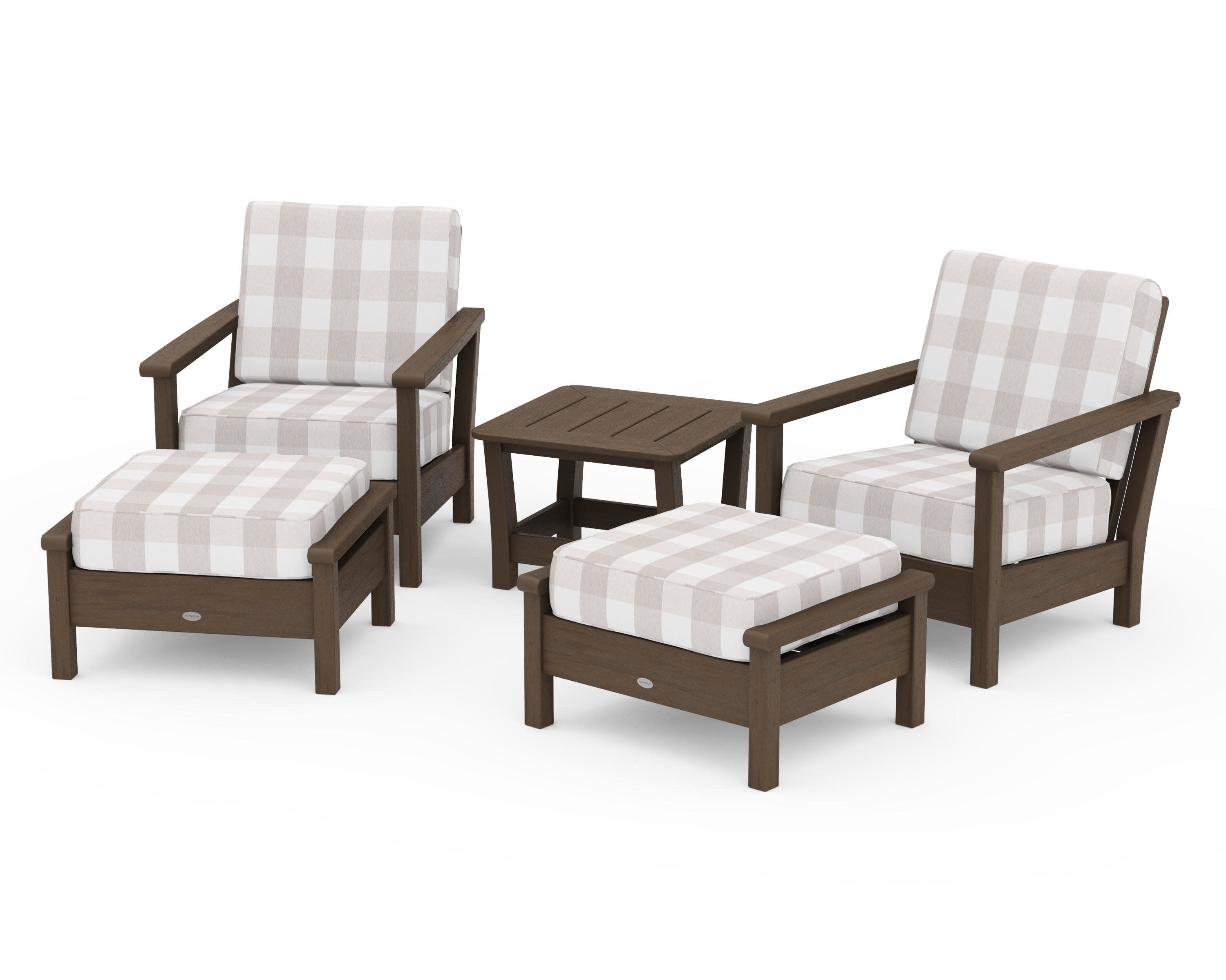 Harbour 5-Piece Deep Seating Chair Set in Kona / Buffalo Plaid Dune Burlap