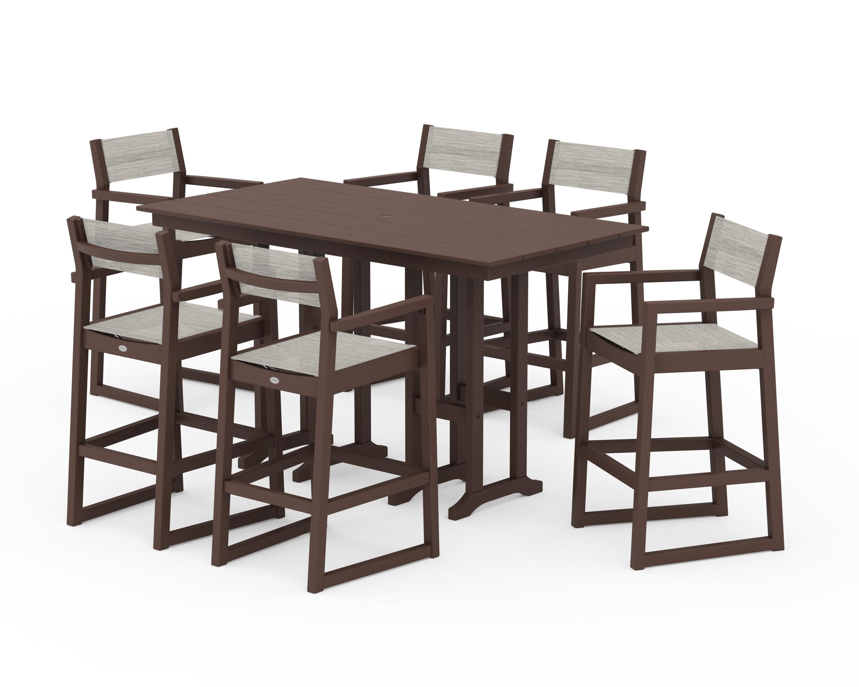 EDGE Sling Arm Chair 7-Piece Farmhouse Bar Set in Mahogany / Birch Sling