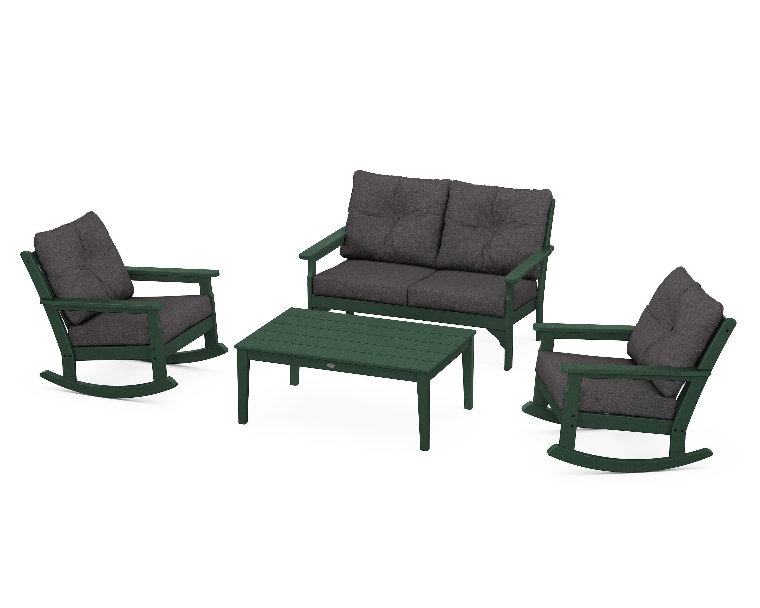 Vineyard 4-Piece Deep Seating Rocking Chair Set in Green / Ash Charcoal