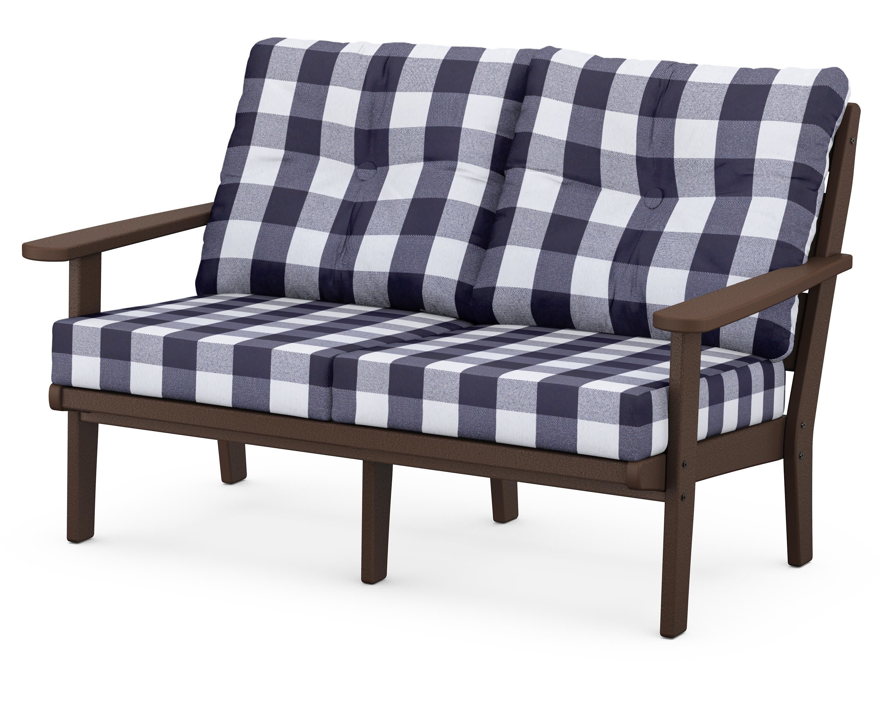 Lakeside Deep Seating Loveseat in Mahogany / Buffalo Plaid Navy