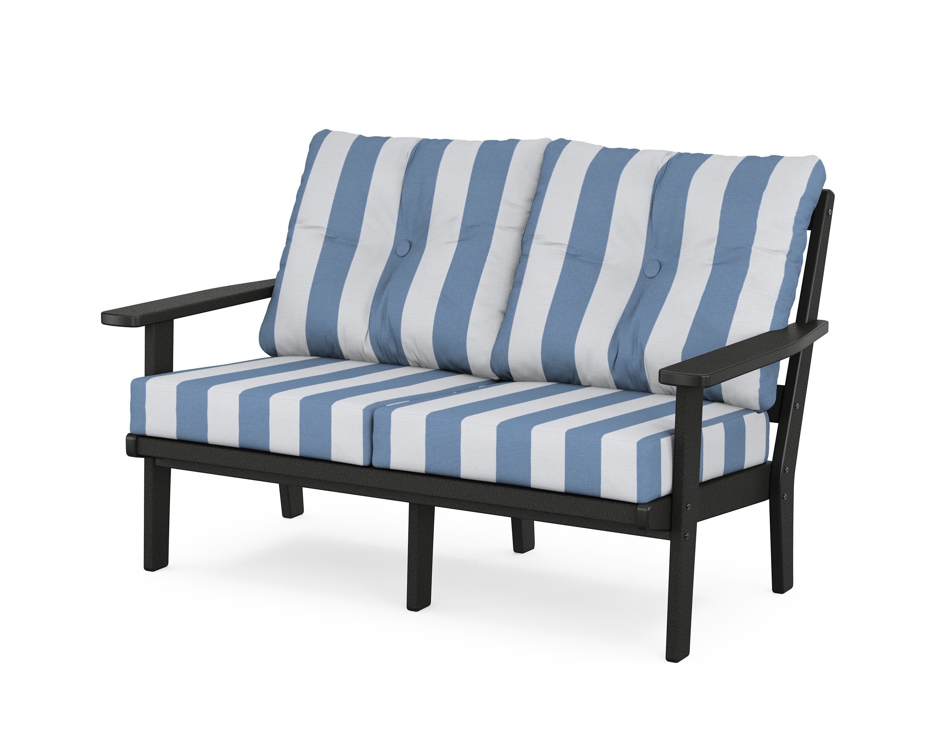 Oxford Deep SeatingLoveseat in Black / Cabana Stripe Sky Blue