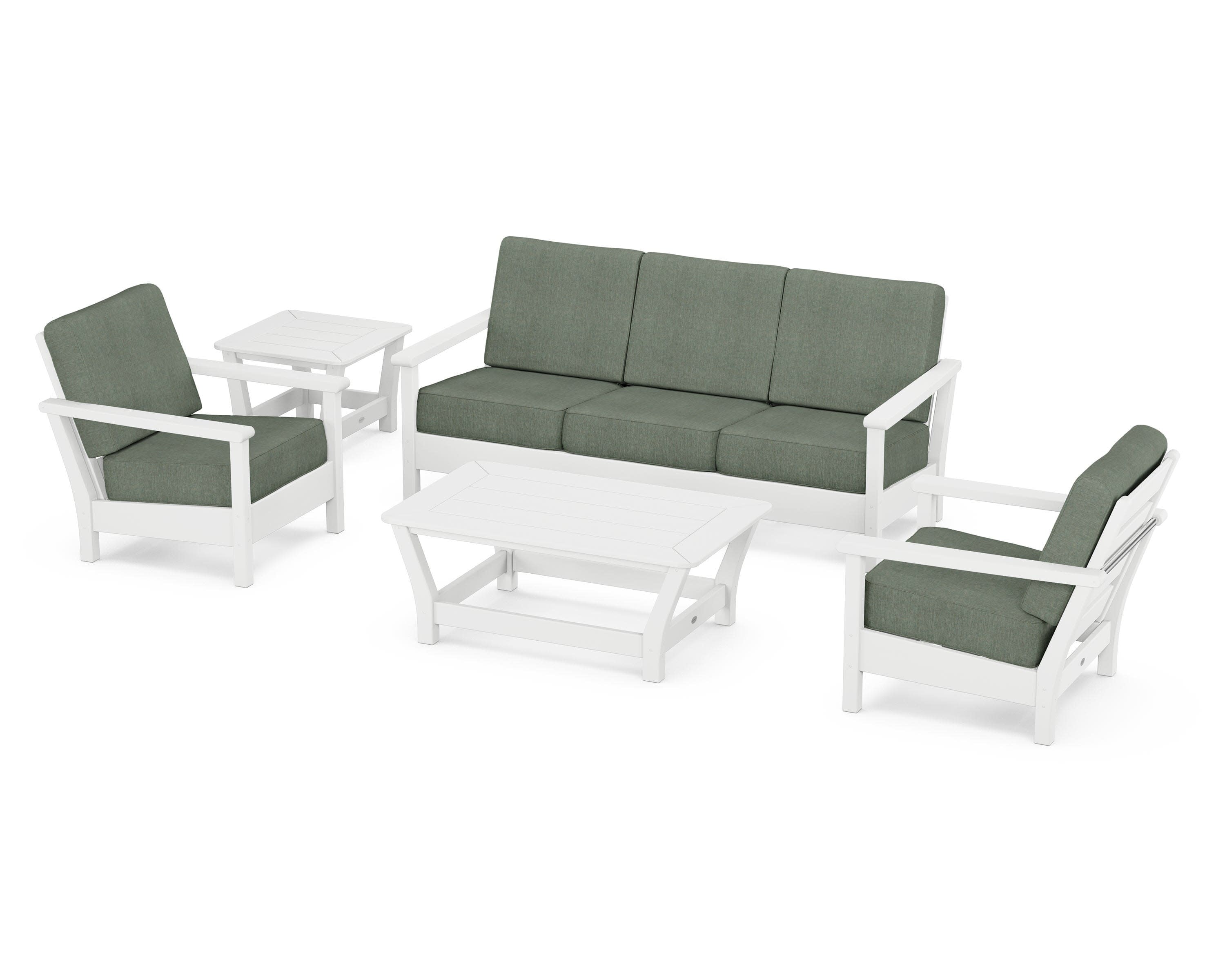 Harbour 5-Piece Deep Seating Set in White / Cast Sage