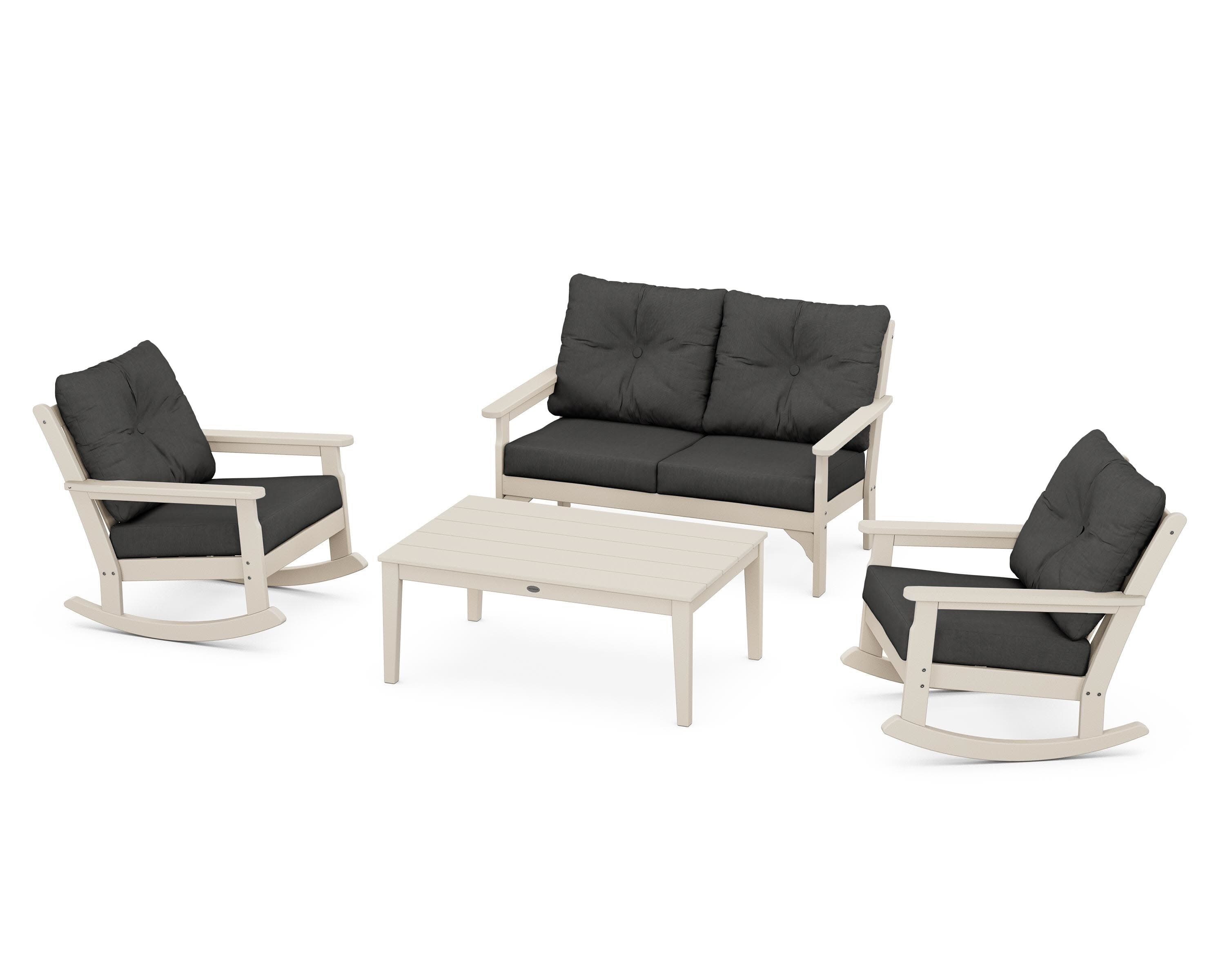 Vineyard 4-Piece Deep Seating Rocking Chair Set in Sand / Spectrum Carbon