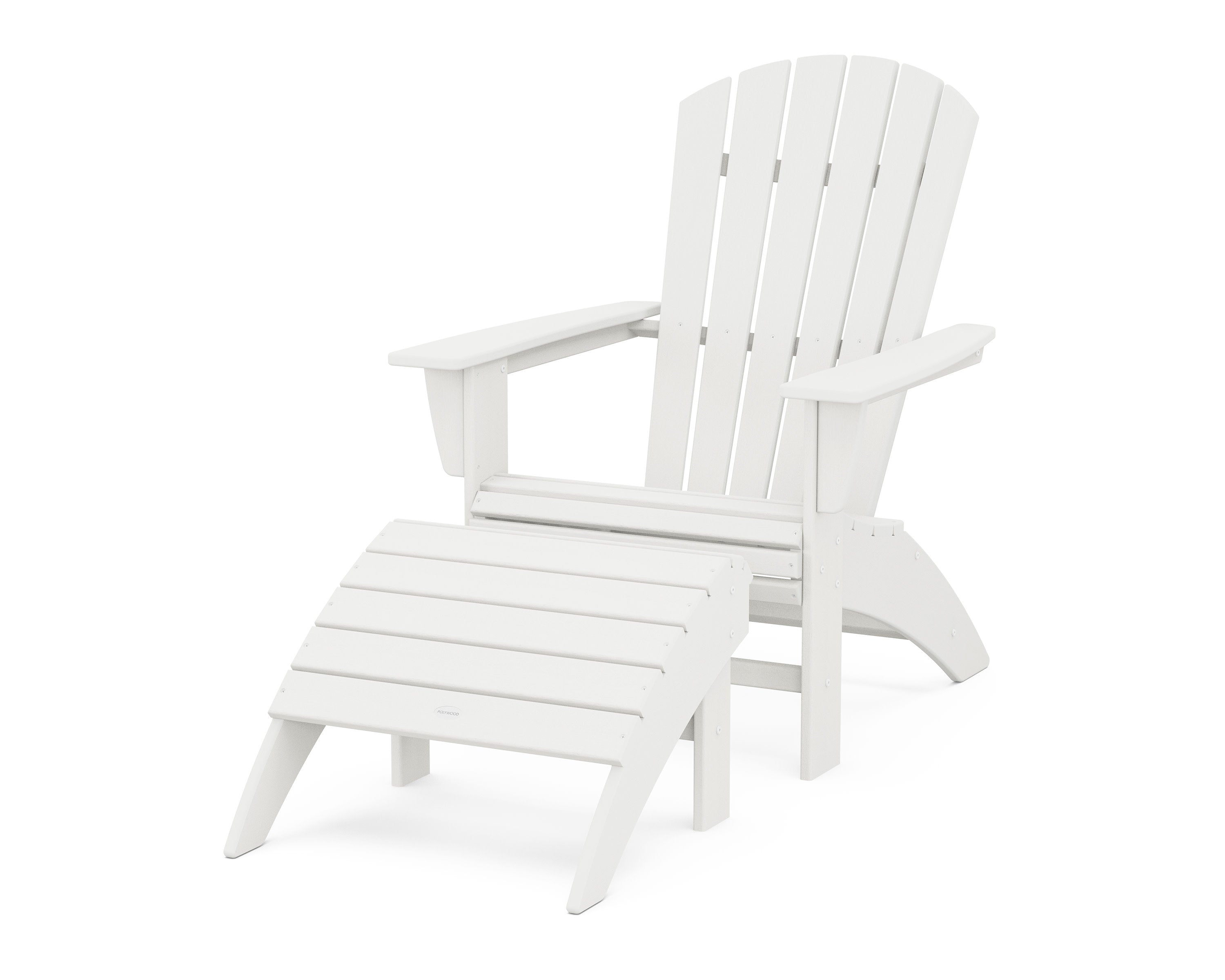 Nautical Curveback Adirondack Chair 2-Piece Set with Ottoman in Vintage White