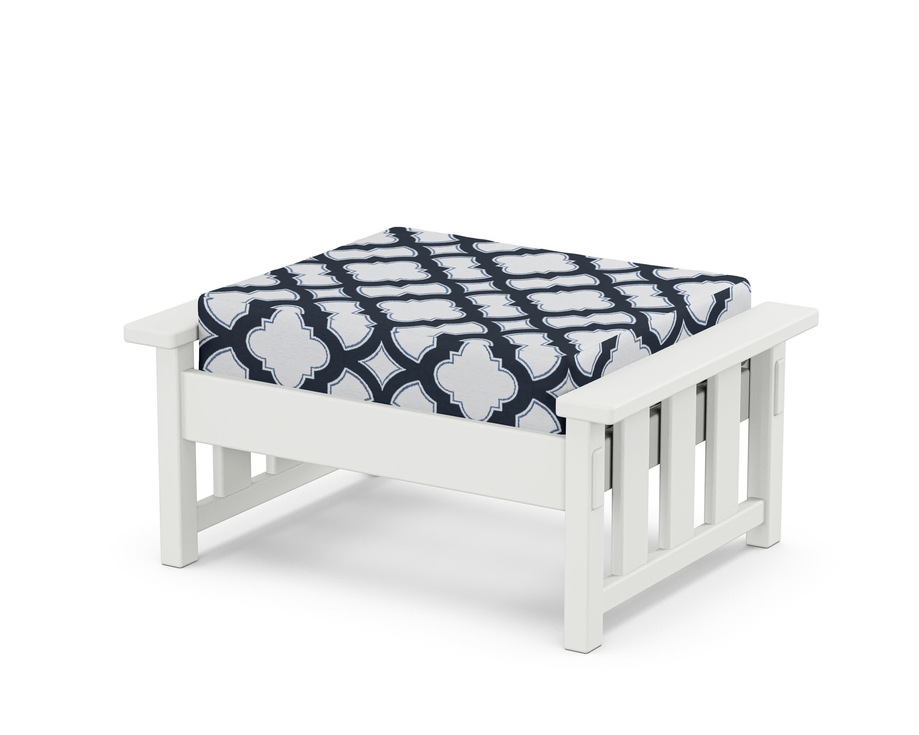 Acadia Deep Seating Ottoman in White / Trellis Marine Indigo