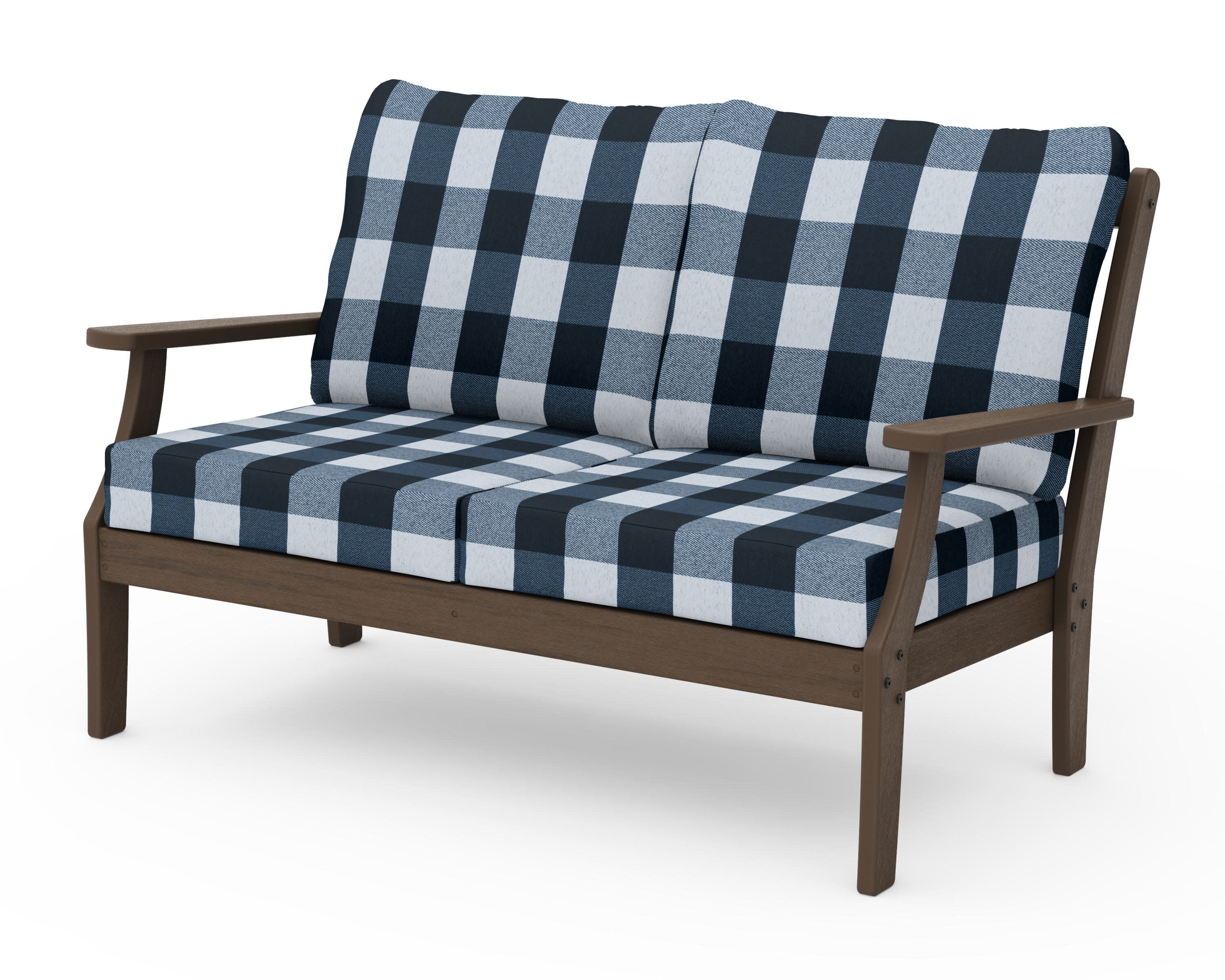 Braxton Deep Seating Loveseat in Kona / Buffalo Plaid Marine Indigo