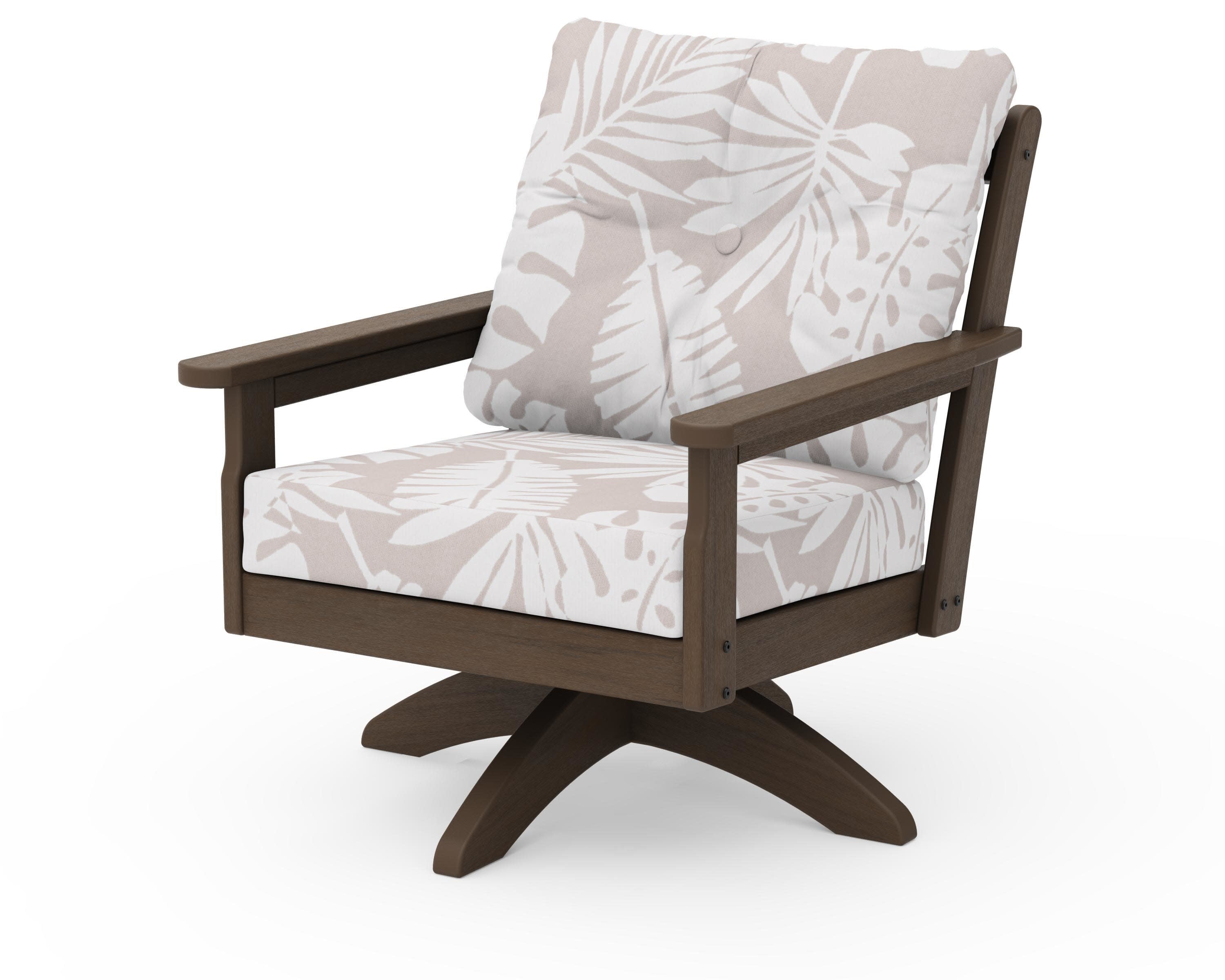 Vineyard Deep Seating Swivel Chair in Kona / Leaf Dune Burlap