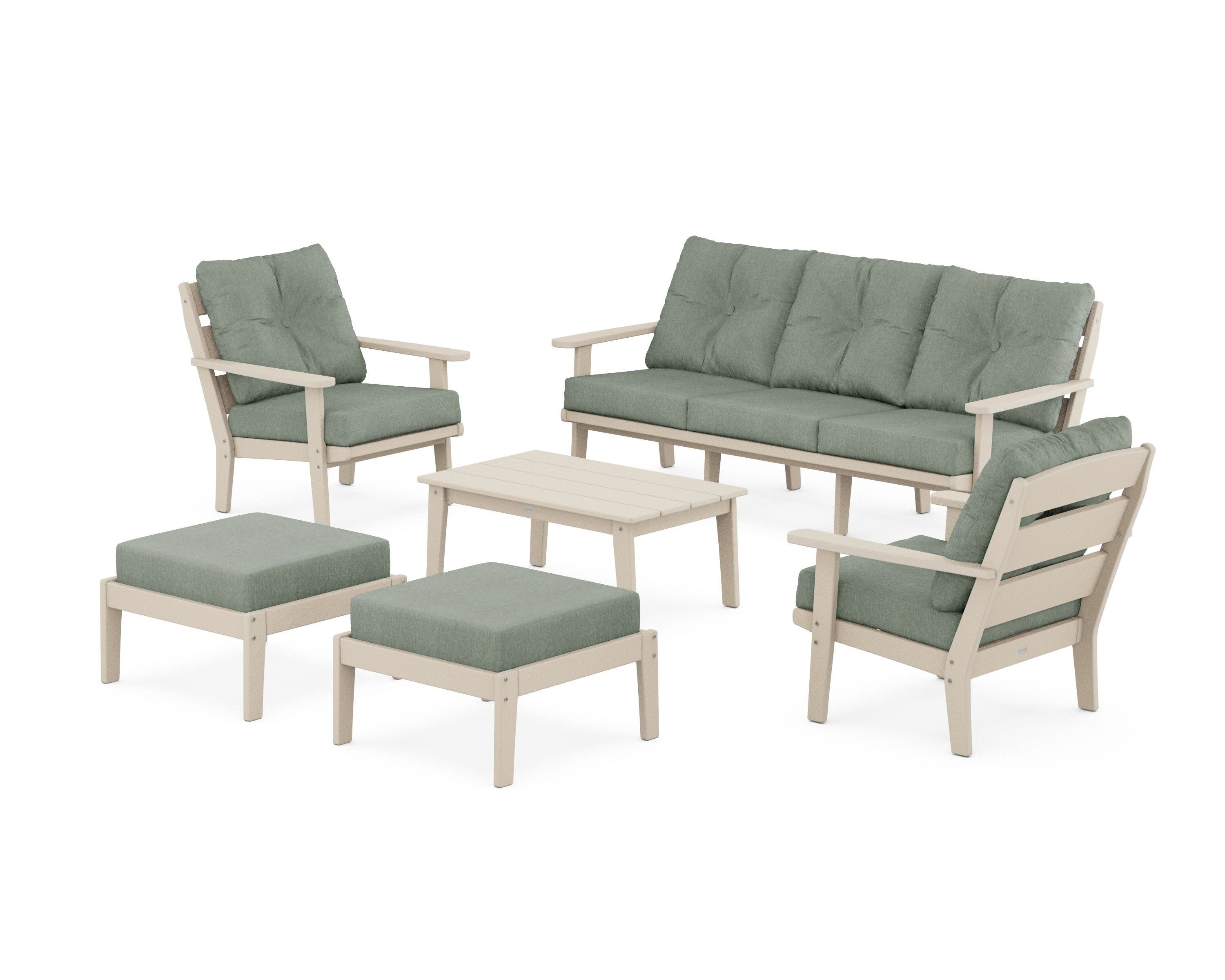 Lakeside 6-Piece Lounge Sofa Set in Sand / Cast Sage