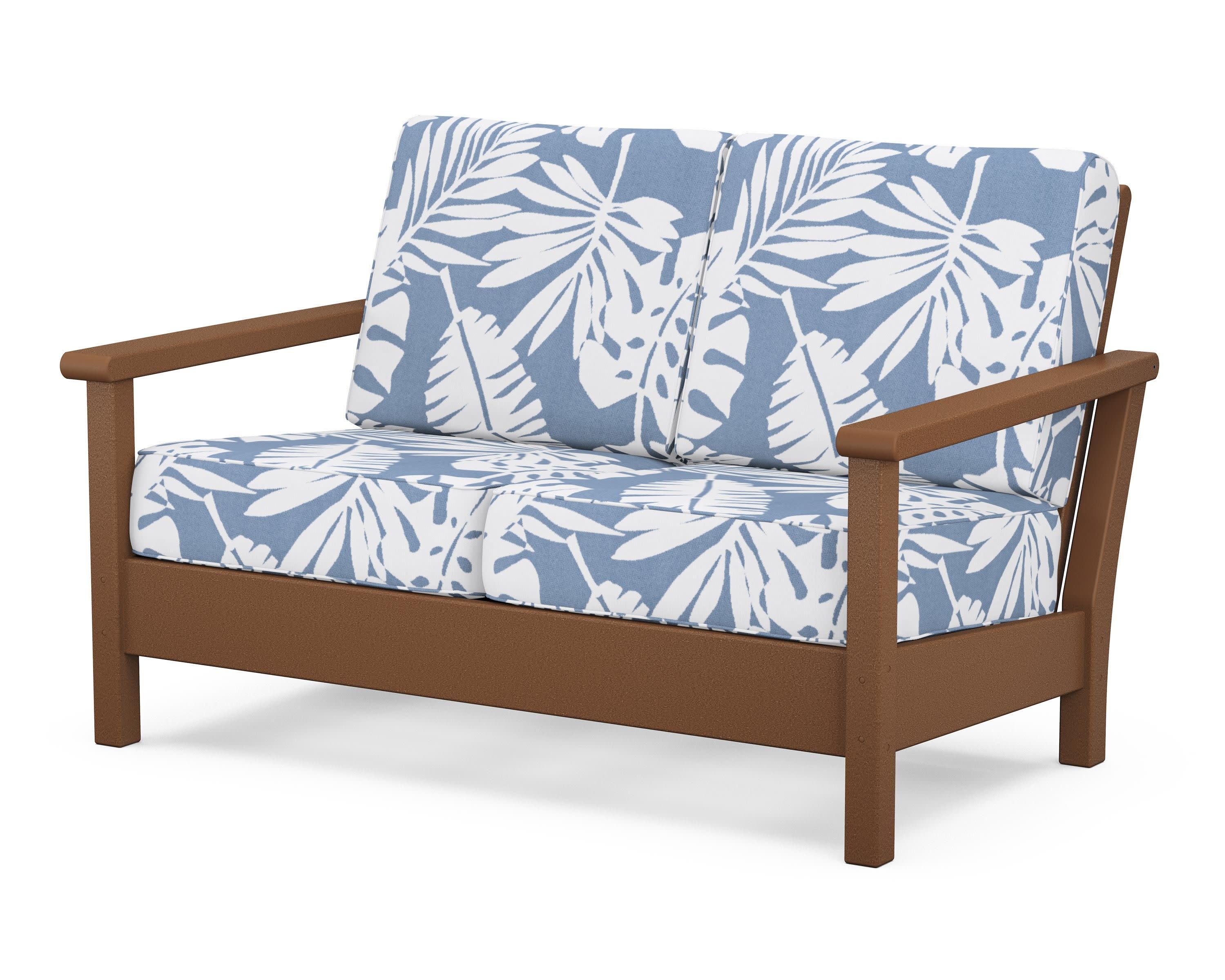 Harbour Deep Seating Loveseat in Teak / Leaf Sky Blue