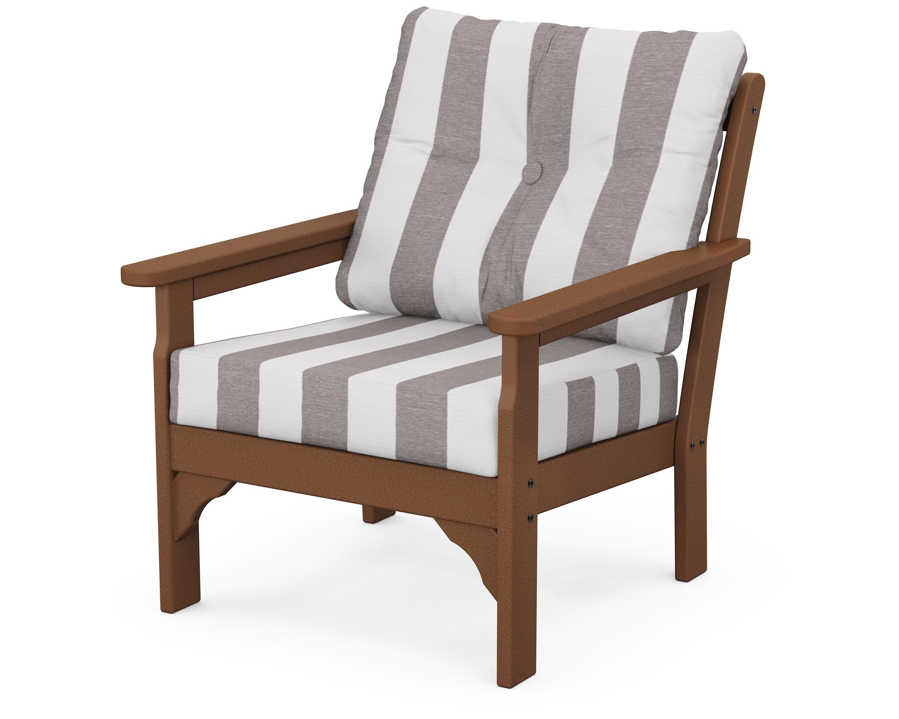 Vineyard Deep Seating Chair in Teak / Cabana Stripe Grey Mist