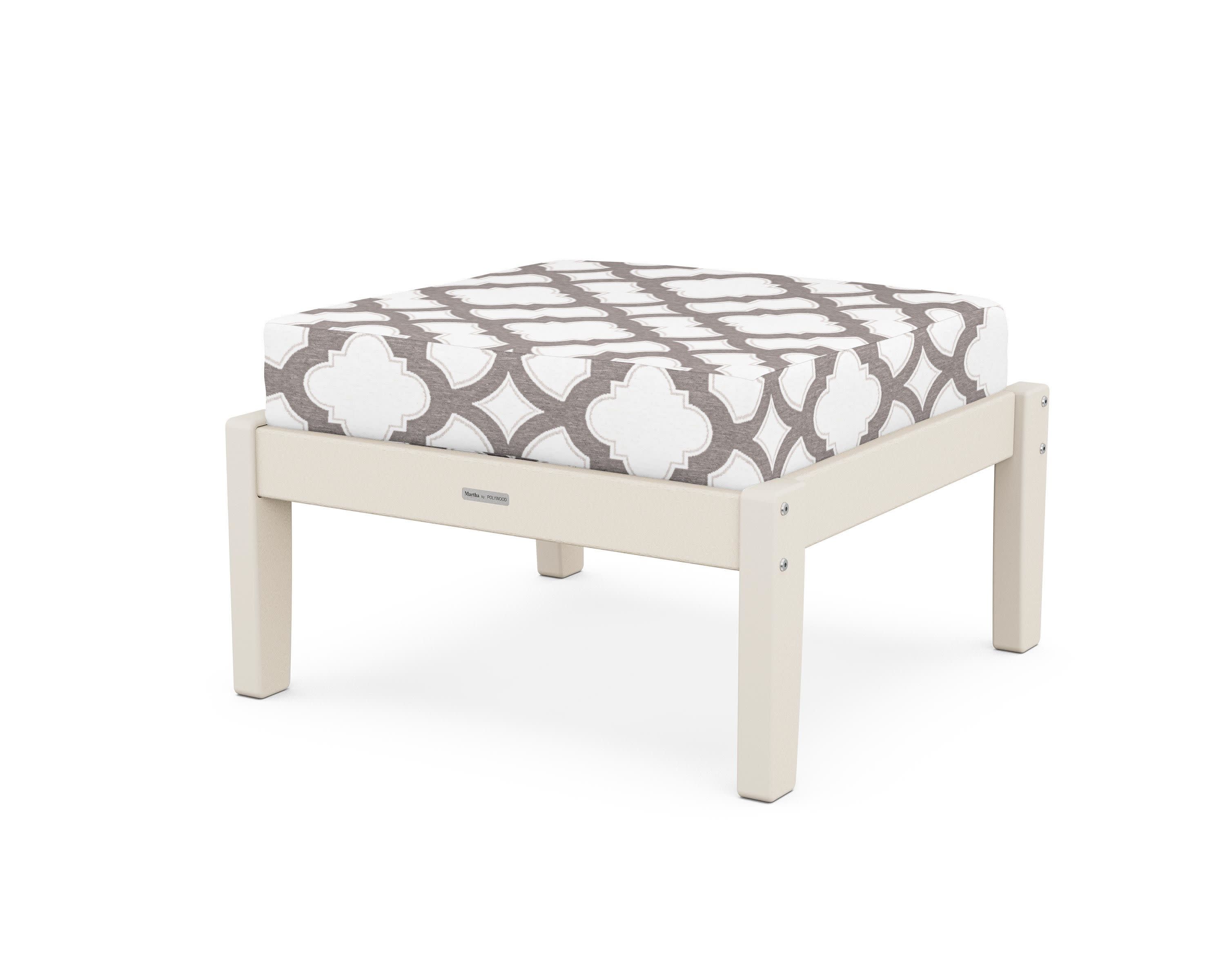 Chinoiserie Deep Seating Ottoman in Sand / Trellis Grey Mist