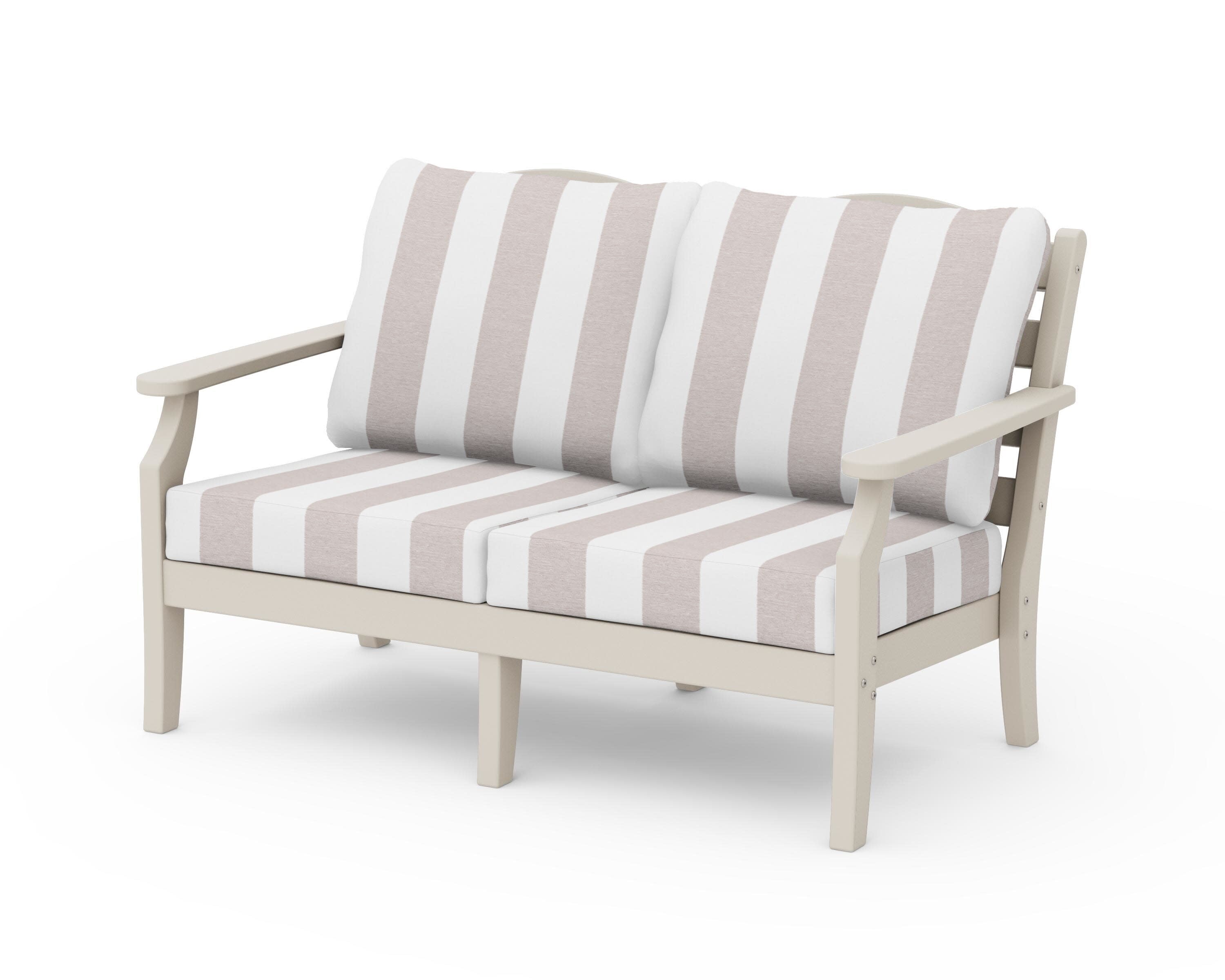 Savannah Deep Seating Loveseat in Sand / Cabana Stripe Dune Burlap