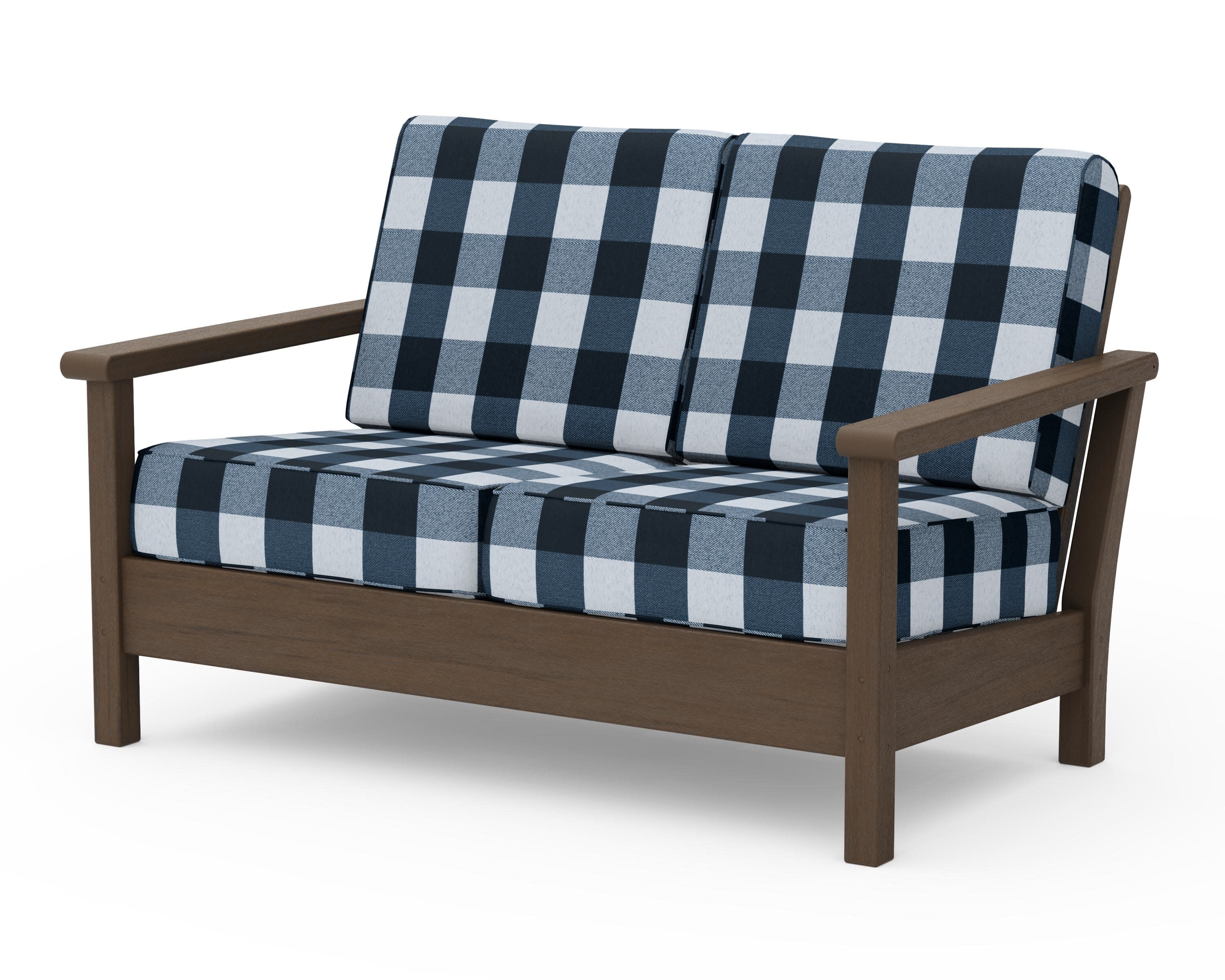 Harbour Deep Seating Loveseat in Kona / Buffalo Plaid Marine Indigo