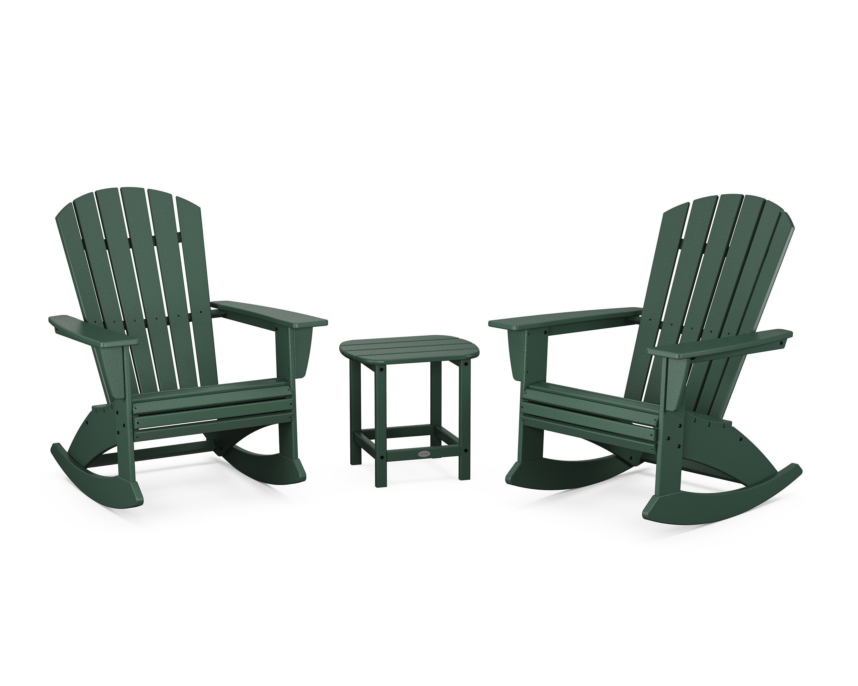 Nautical Curveback 3-Piece Adirondack Rocking Chair Set in Green