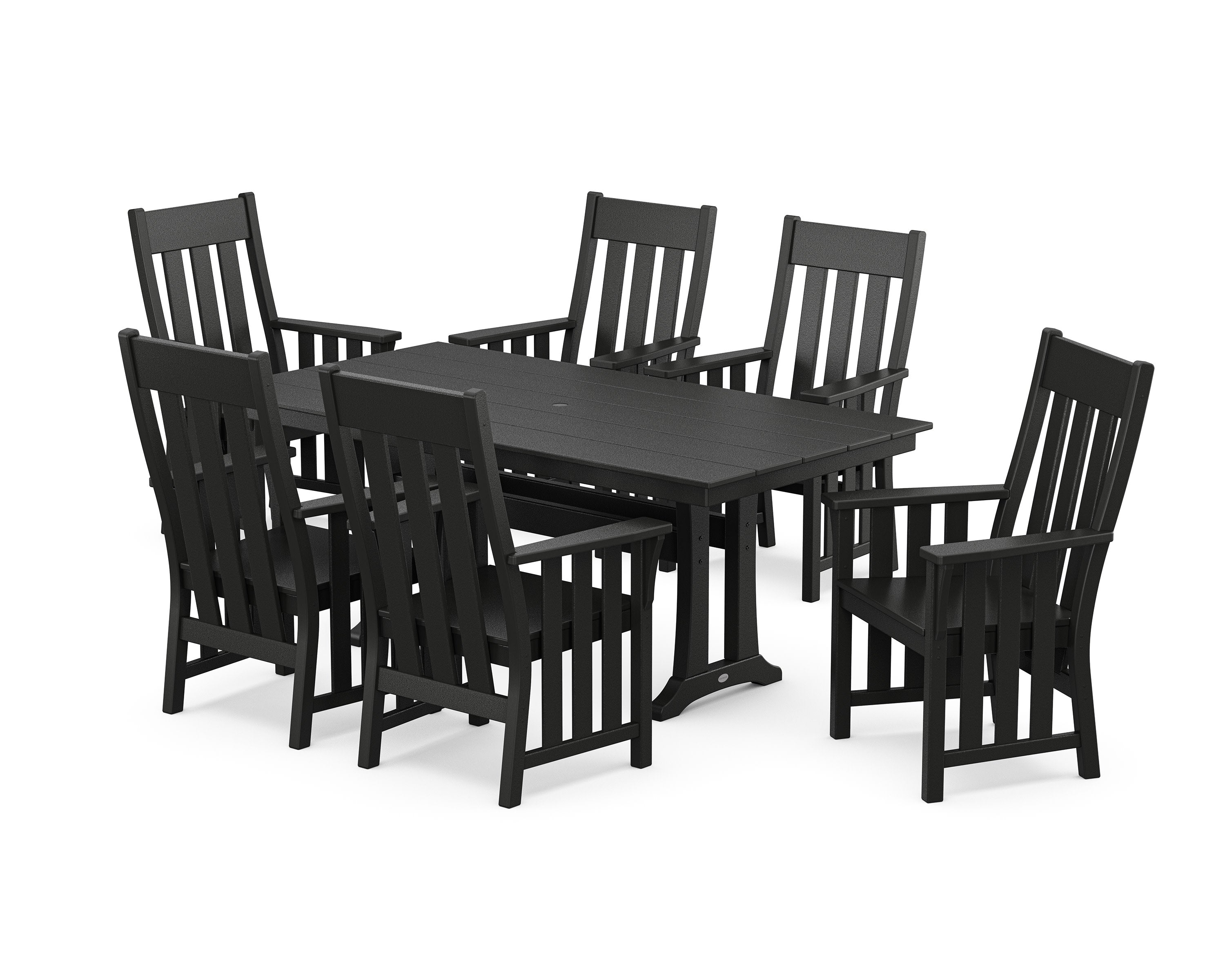 Acadia Arm Chair 7-Piece Farmhouse Dining Set with Trestle Legs in Black